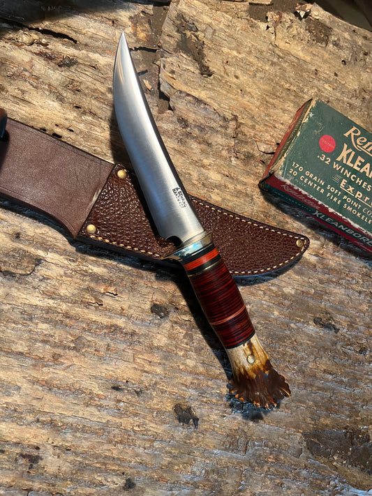 J. Behring Handmade Deer & Trout 5" Blade Horse Hide Crown Stag