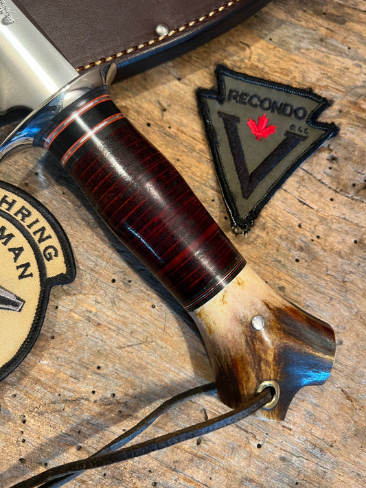 Treeman Double Skull Fighter 7 3/4" Blade NS Horse Hide Crotch Stag Lanyard