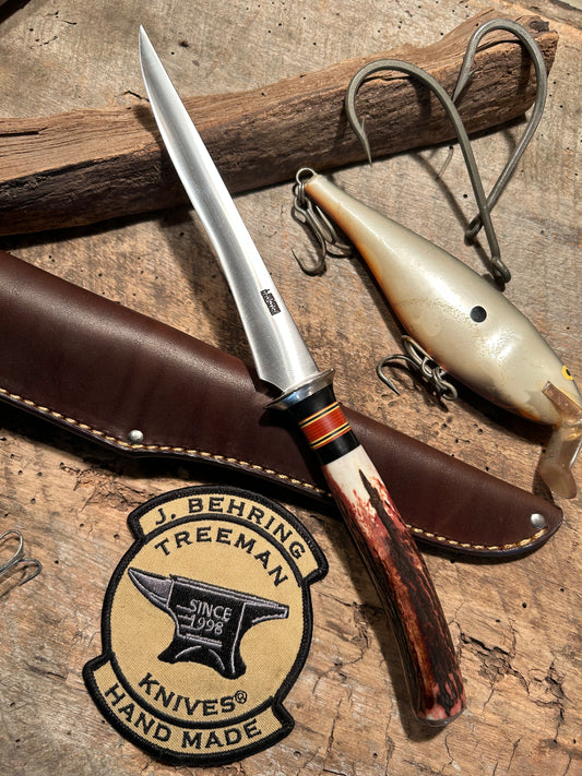 J. Behring Handmade 6" Stag Filet Knife AEB-L  Ivory Butt Cap
