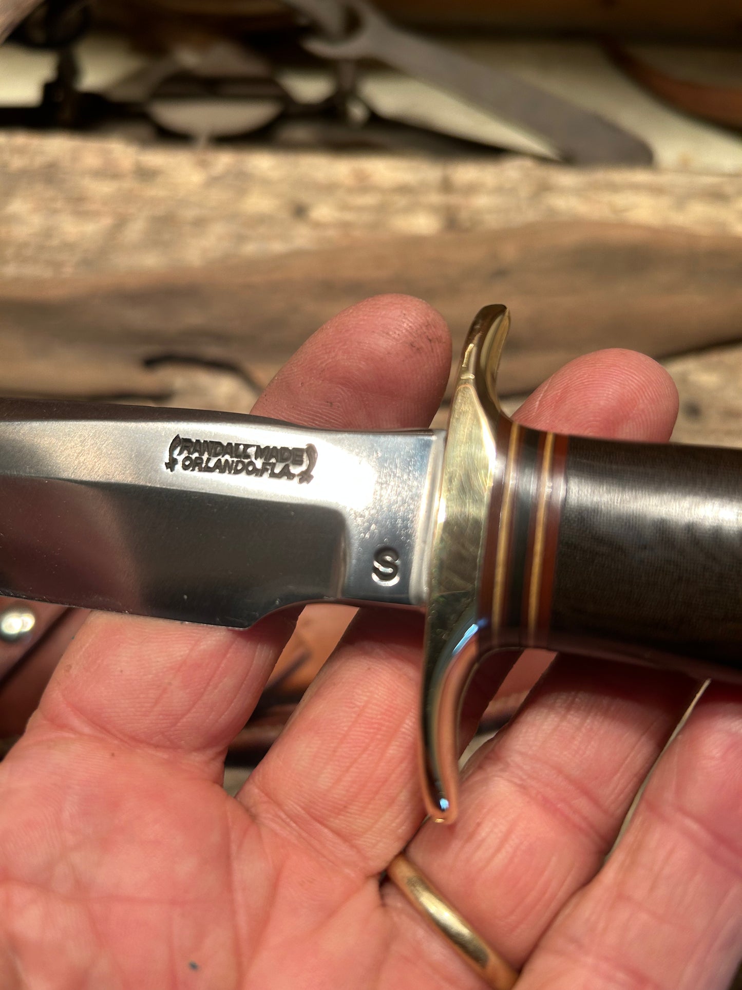 Randall Model 1-8 Green Linen Low S stamp  Johnson rough back sheath 2 tone stone Rare !