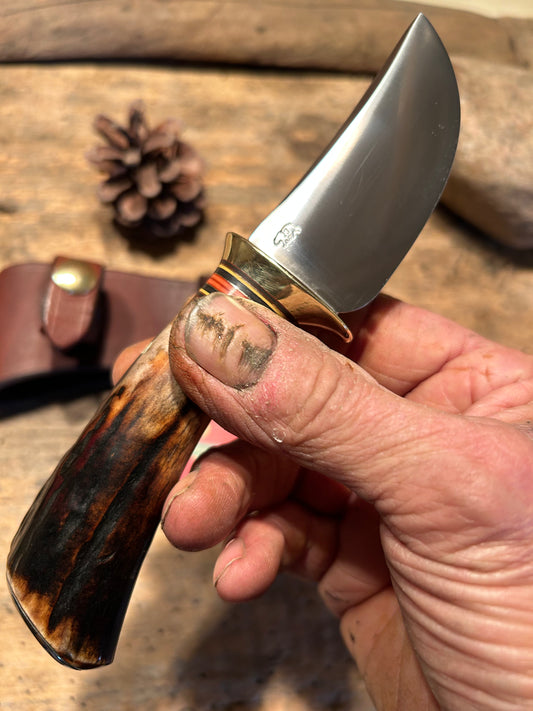 J. Behring Handmade South Dakota Caper 120 year old stag sterling silver butt cap