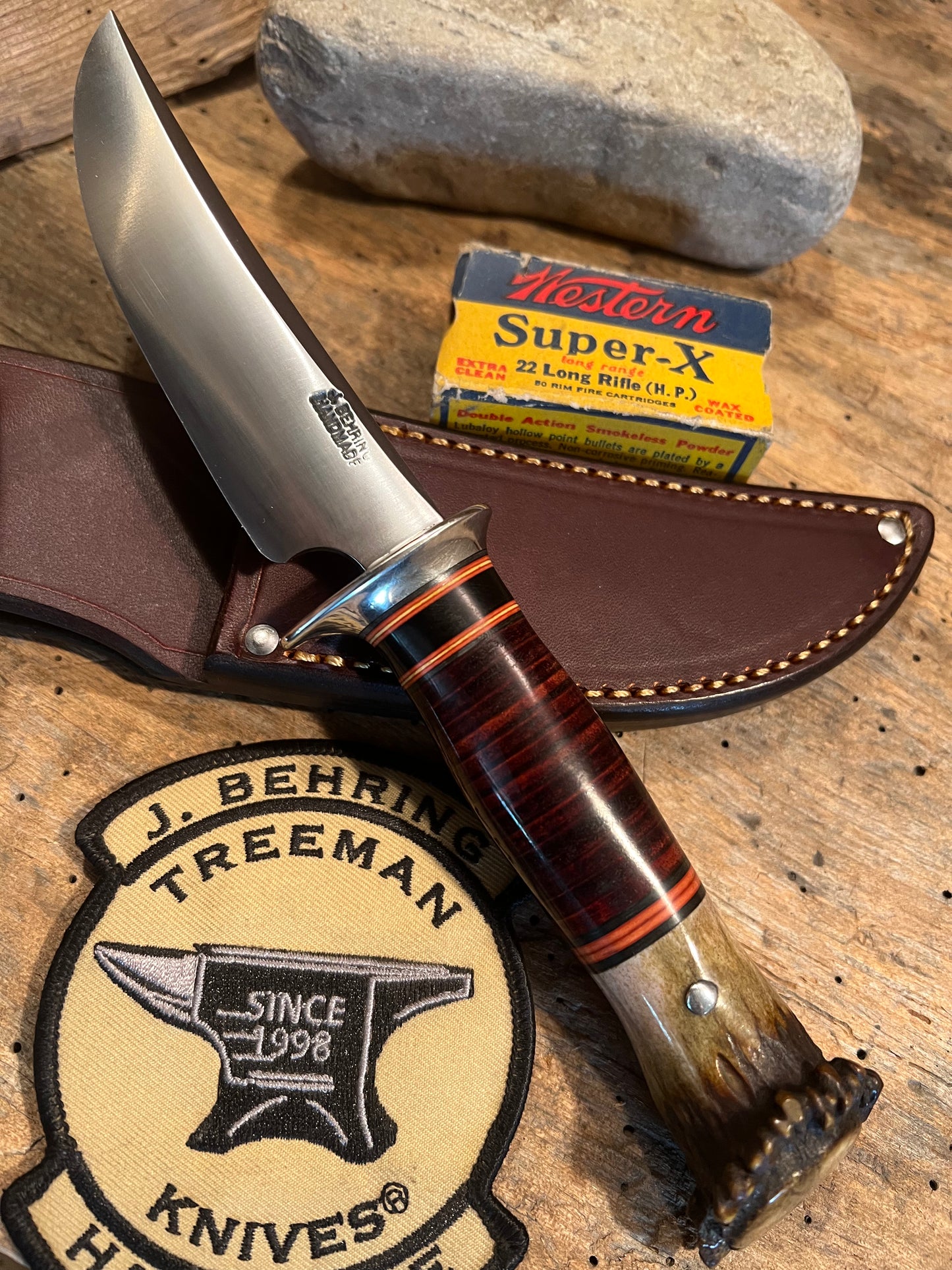 Treeman Deer & Trout Knife  4 1/2" NS hrose hide Crown Stag