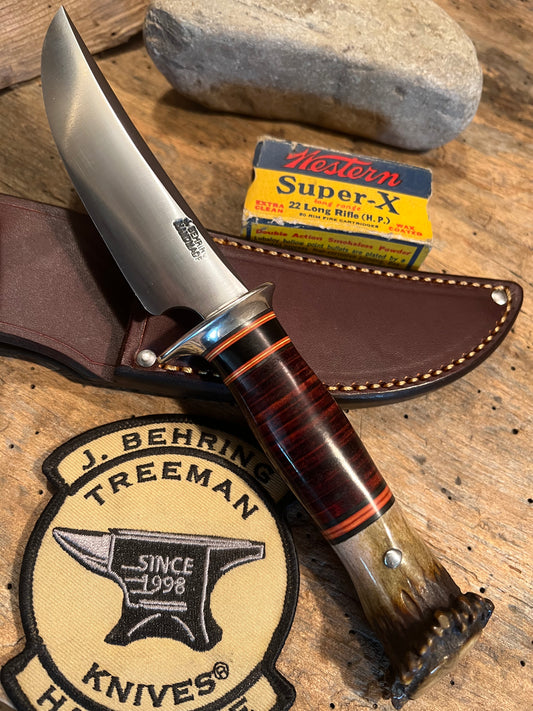 Treeman Deer & Trout Knife  4 1/2" NS hrose hide Crown Stag