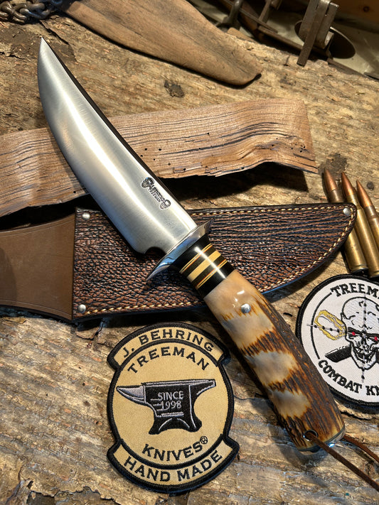 J. Behring DBL Skull fighter 7" NS Finger grip Stag Shark Sheath