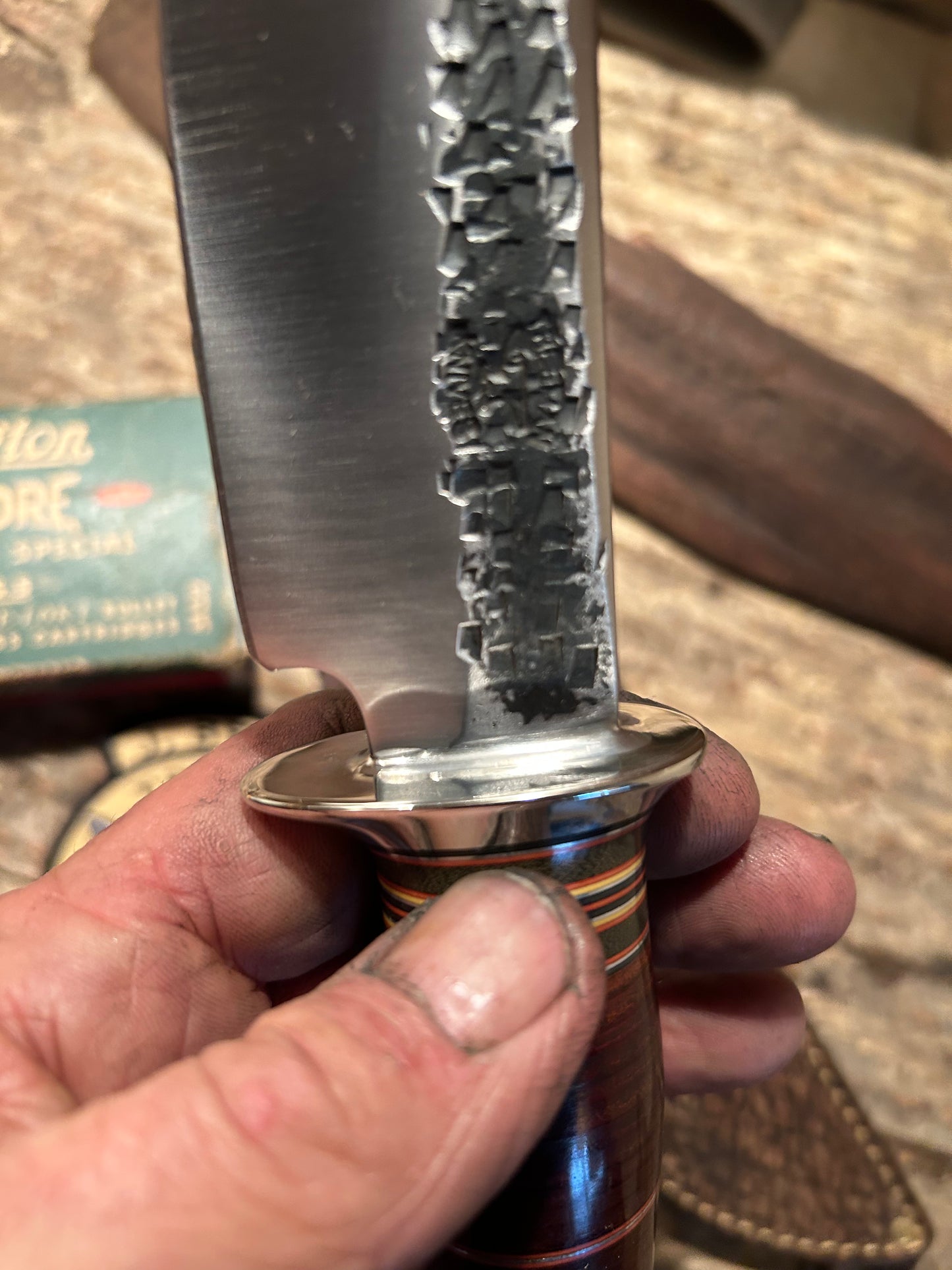 J. Behring Handmade 5 3/4" Blade  Hammer Mark Hunter Sticker NS HH Crown Stag