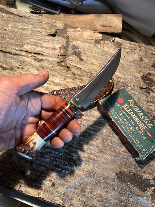 J. Behring Handmade Deer & Trout 5" Blade Horse Hide Crown Stag