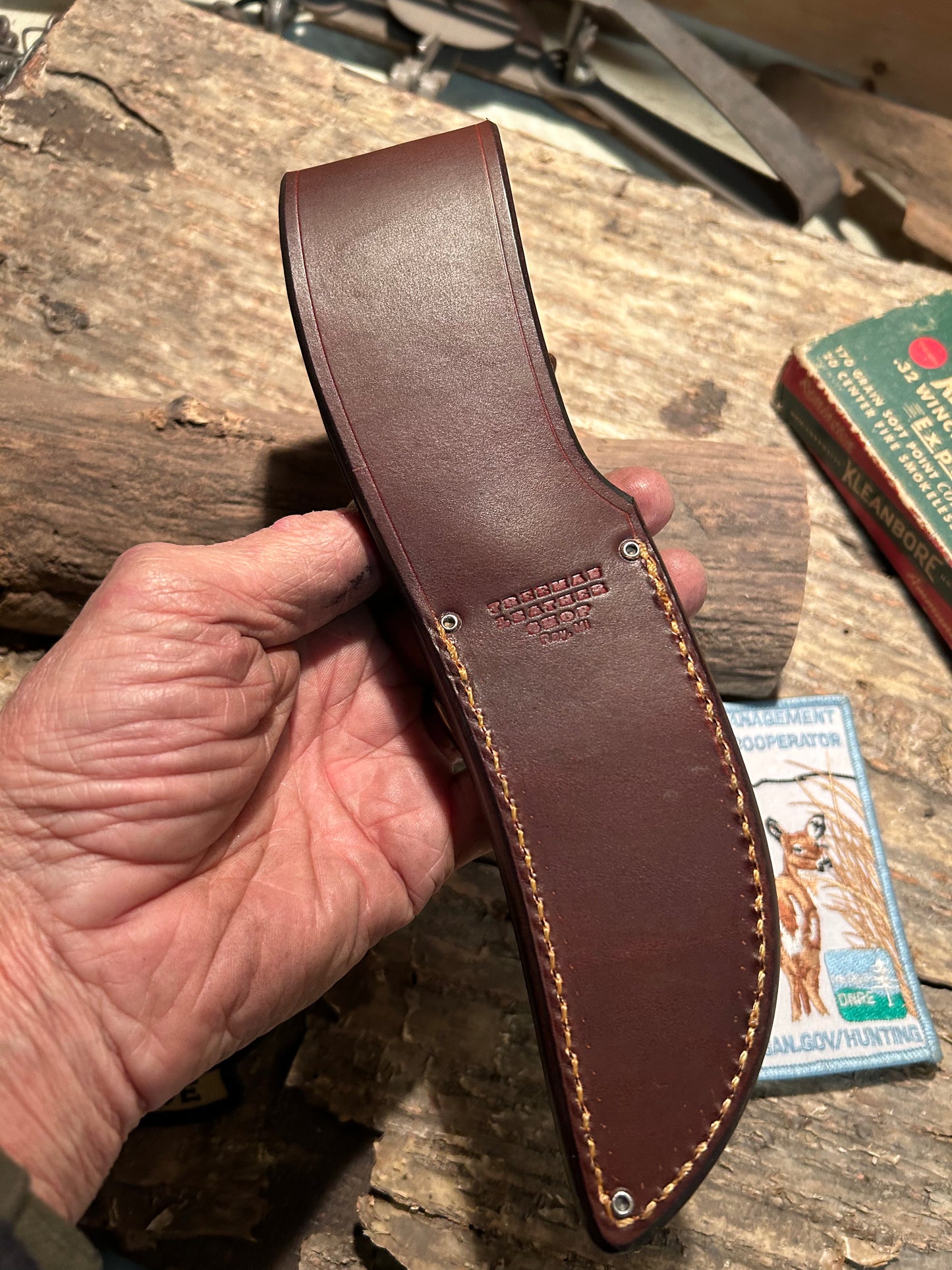 Treeman 4 1/4" AEB-L Stainless Woody 120 Year old German Red Stag Ivory cap Giraffe sheath