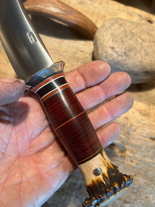 J. Behring Handmade Michgan Hunter 4 1/4" AEB-L Stainless HH Crown Stag