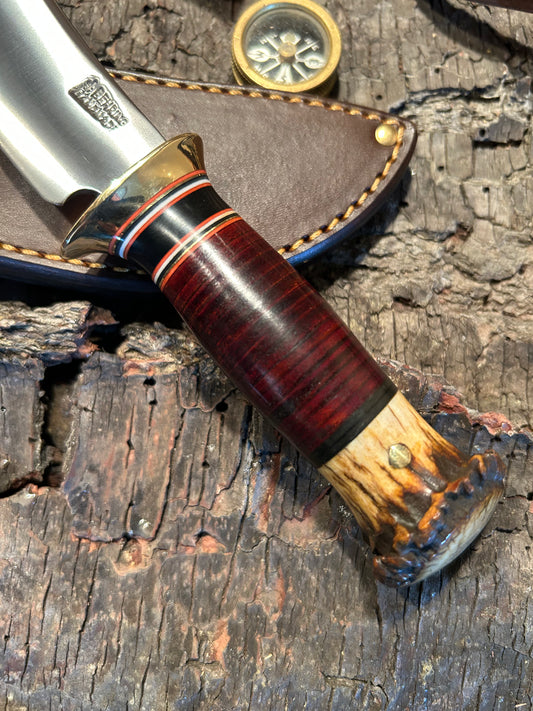 J. Behring Old School Horse Hide Crown Stag AEB-L Stainless Woodcraft