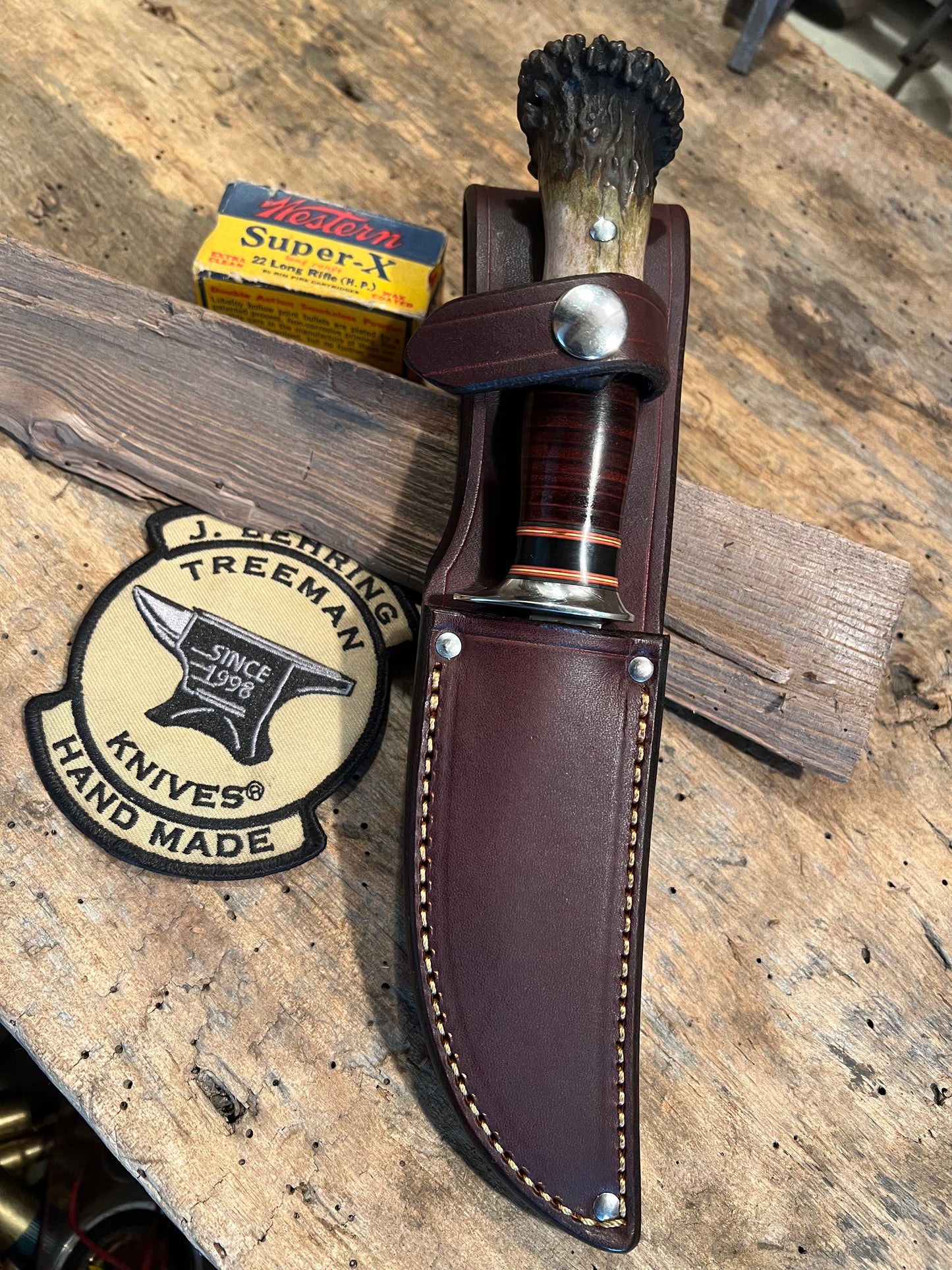 Treeman Deer & Trout Knife  4 1/2" NS hrose hide Crown Stag