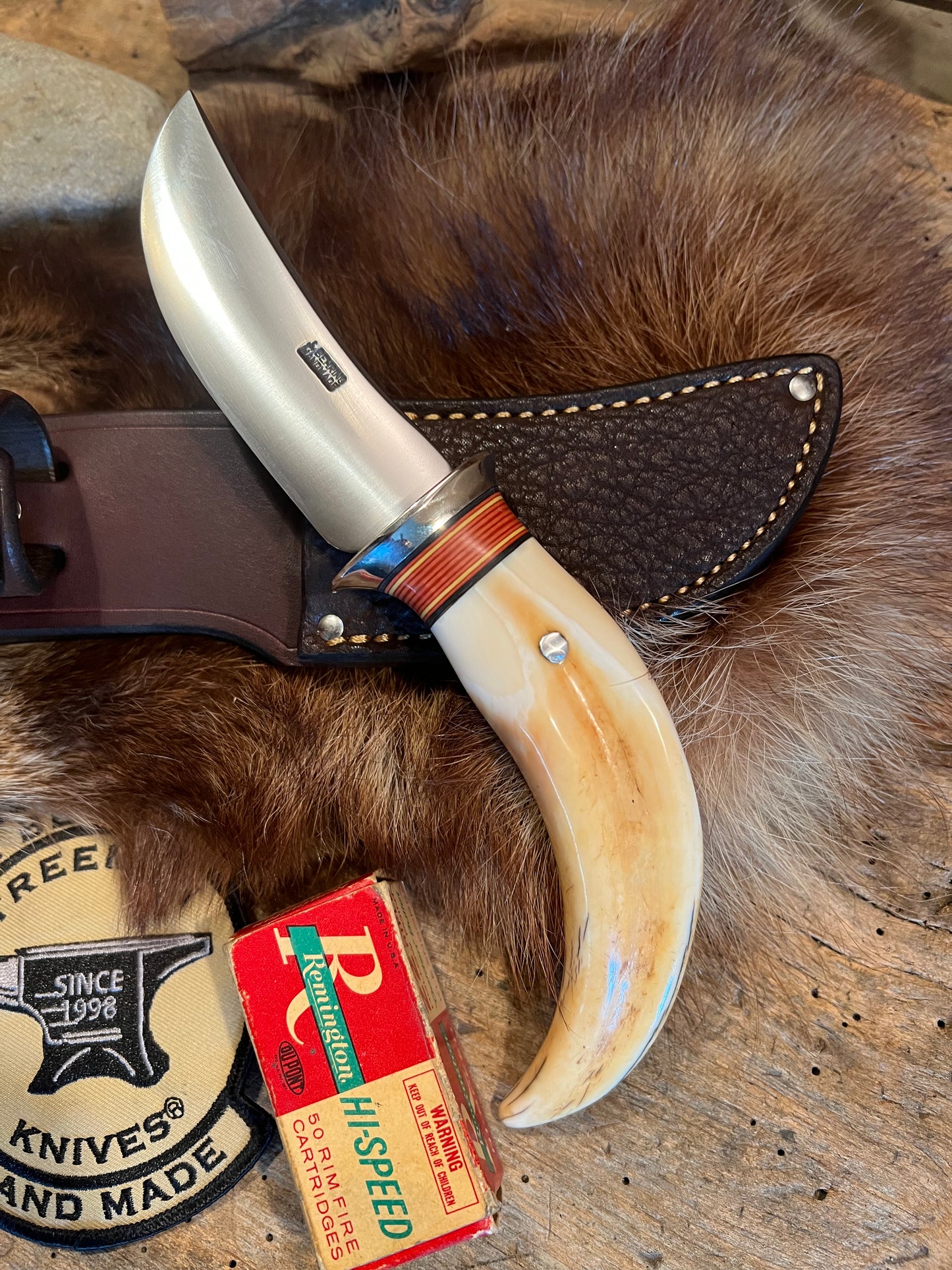 Treeman Wart Hog Tusk Ivory AEB-L stainless Caper  Elephant Ear sheath