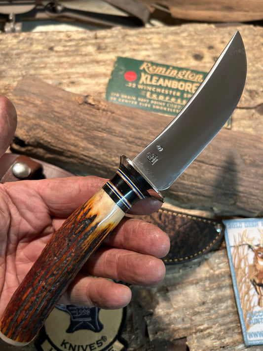 Treeman 4 1/4" AEB-L Stainless Woody 120 Year old German Red Stag Ivory cap Giraffe sheath