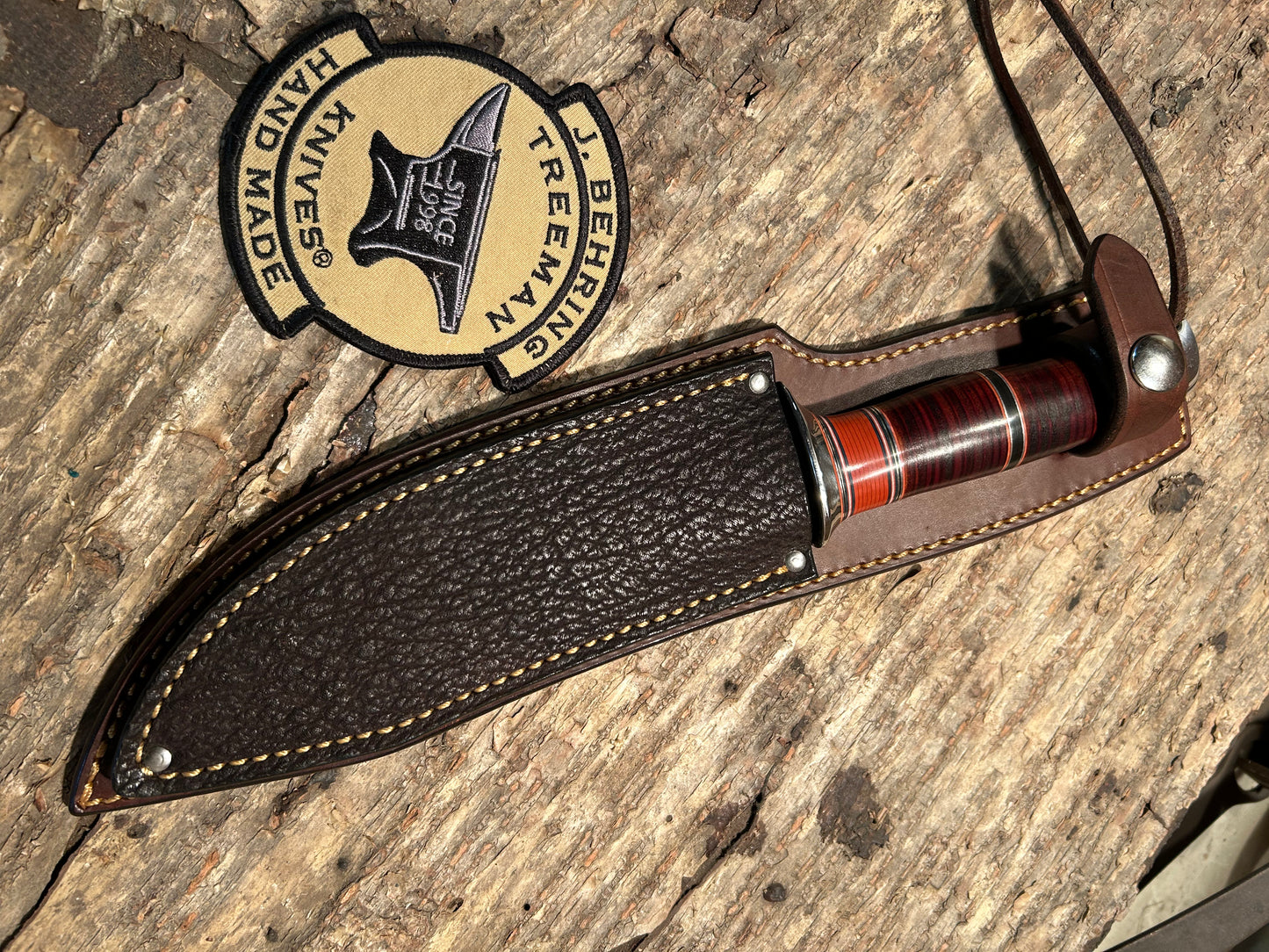 Treeman Special Hunter 6" Nickel silver horsehide elephant ear pancake sheath