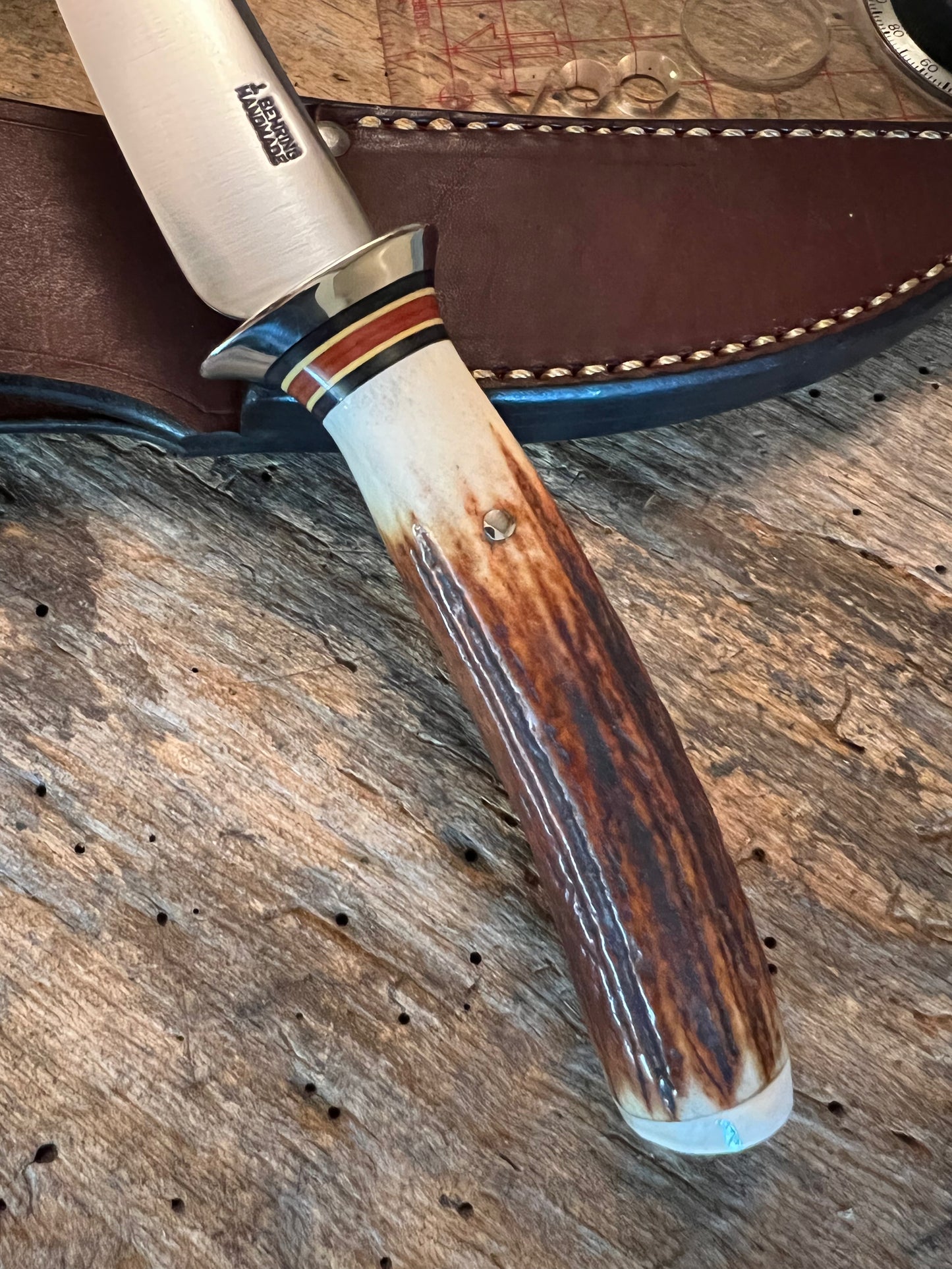 Treeman Trout Knife Real RED STAG Hippo Tooth Butt Cap