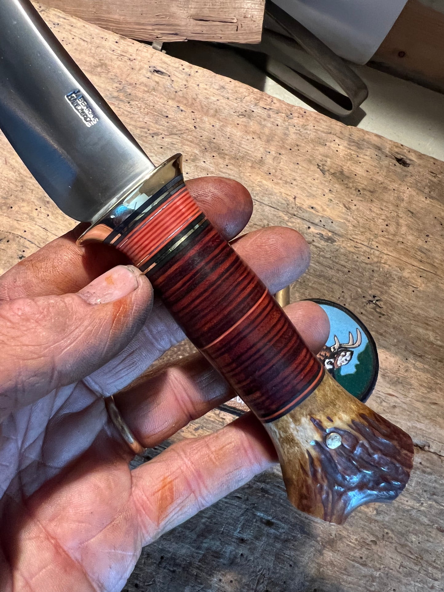 J. Behring Handmade Caper Horsehide crotch Stag Giraffe Sheath