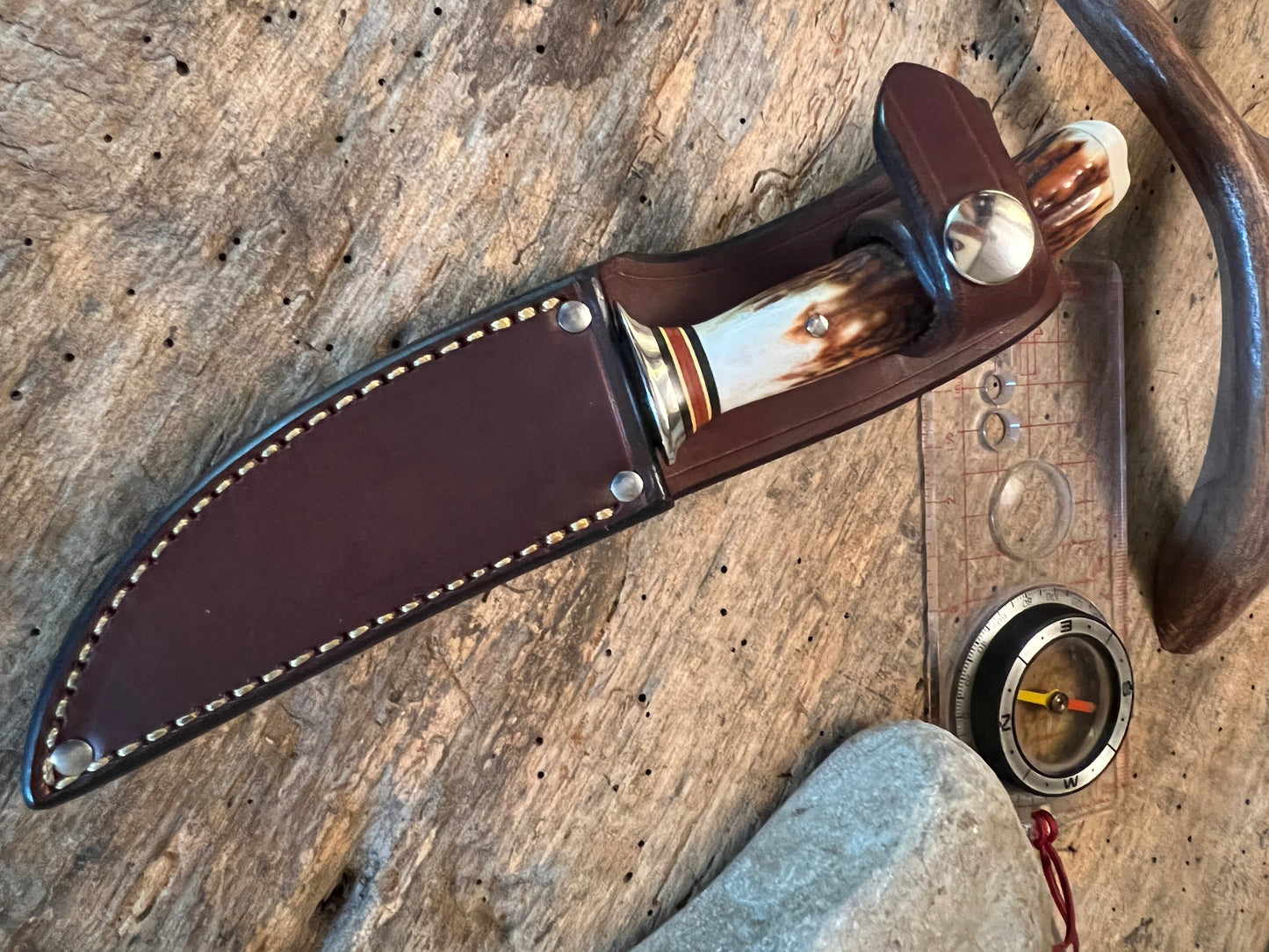 Treeman Trout Knife Real RED STAG Hippo Tooth Butt Cap