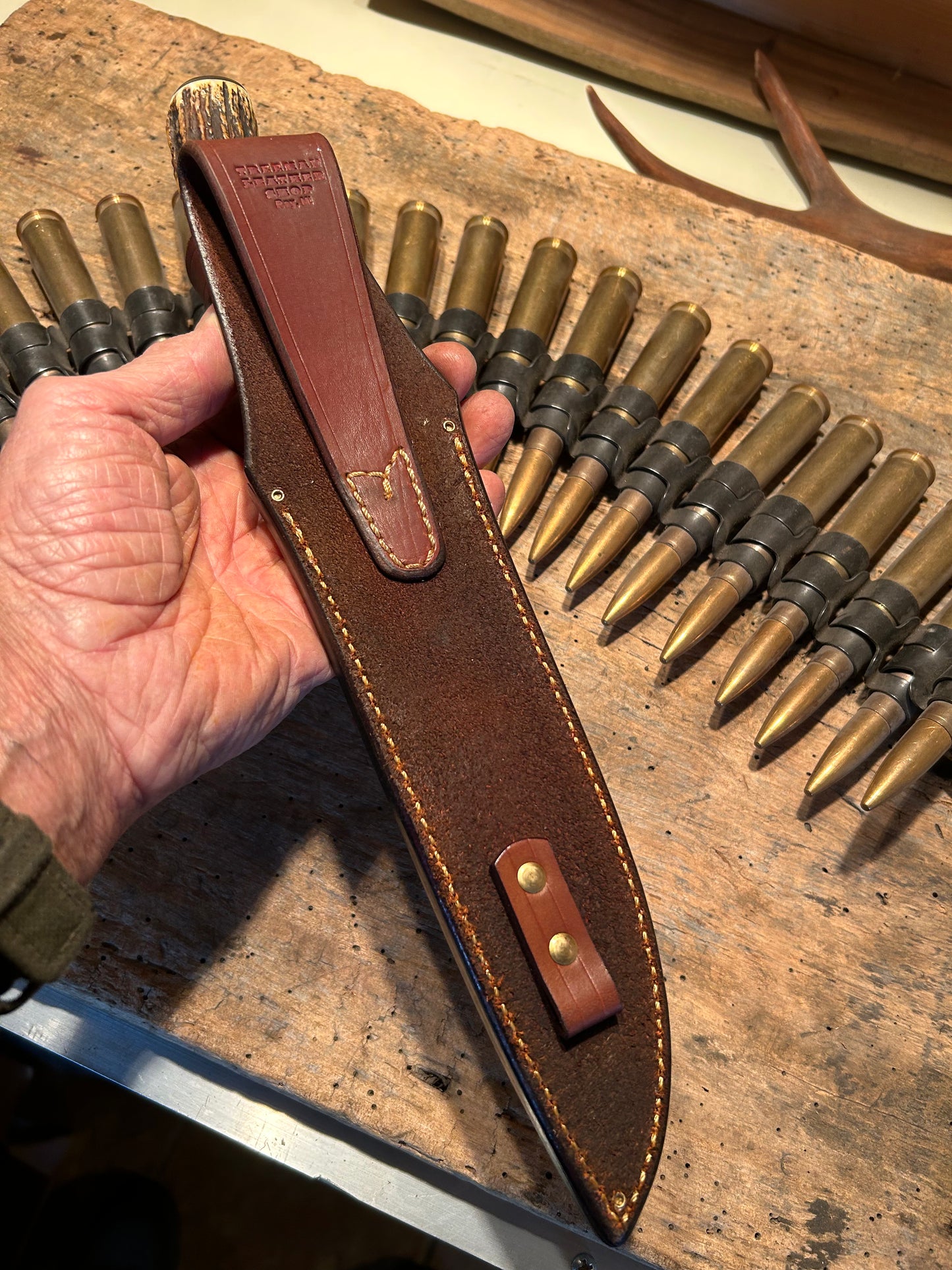 Treeman Model 1 Fighter Primo Stag 8" Blade Wide Mouth Sheath