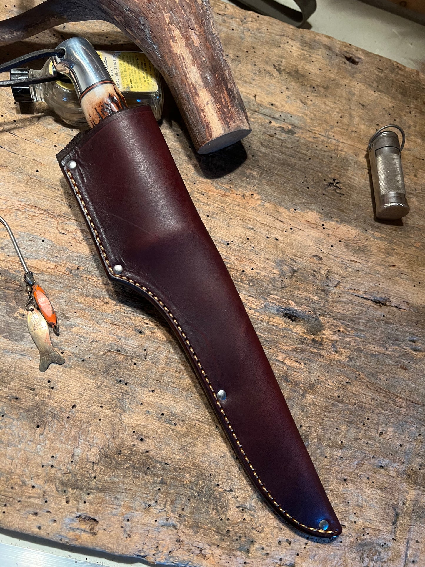 J. Behring Handmade 7" Filet Knife Stag Aluminum AEB-L Stainless