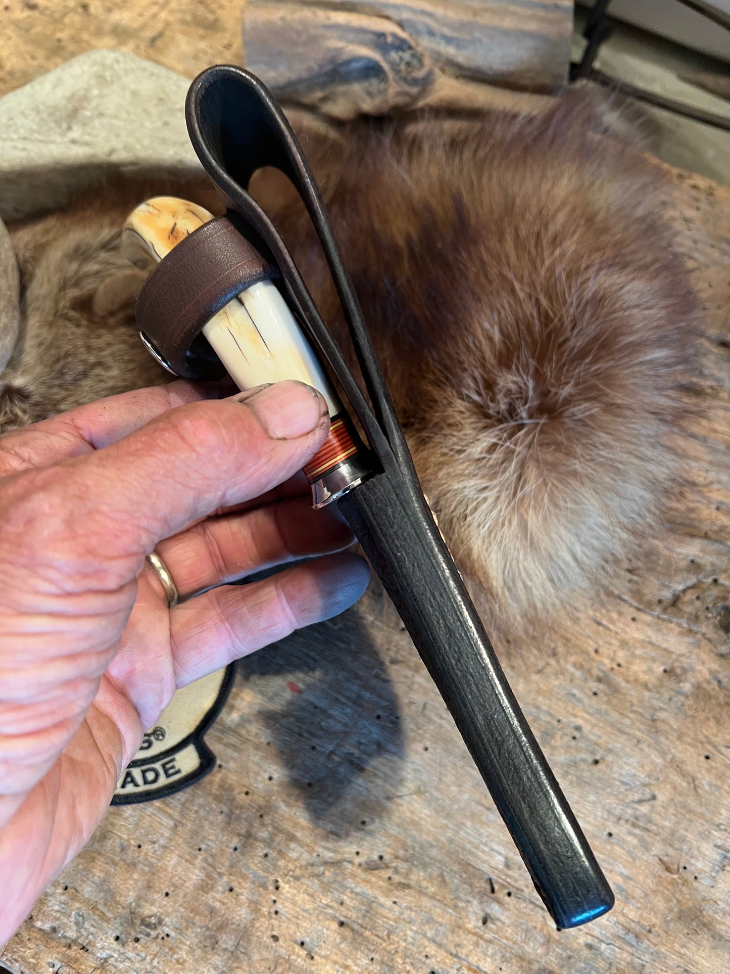 Treeman Wart Hog Tusk Ivory AEB-L stainless Caper  Elephant Ear sheath