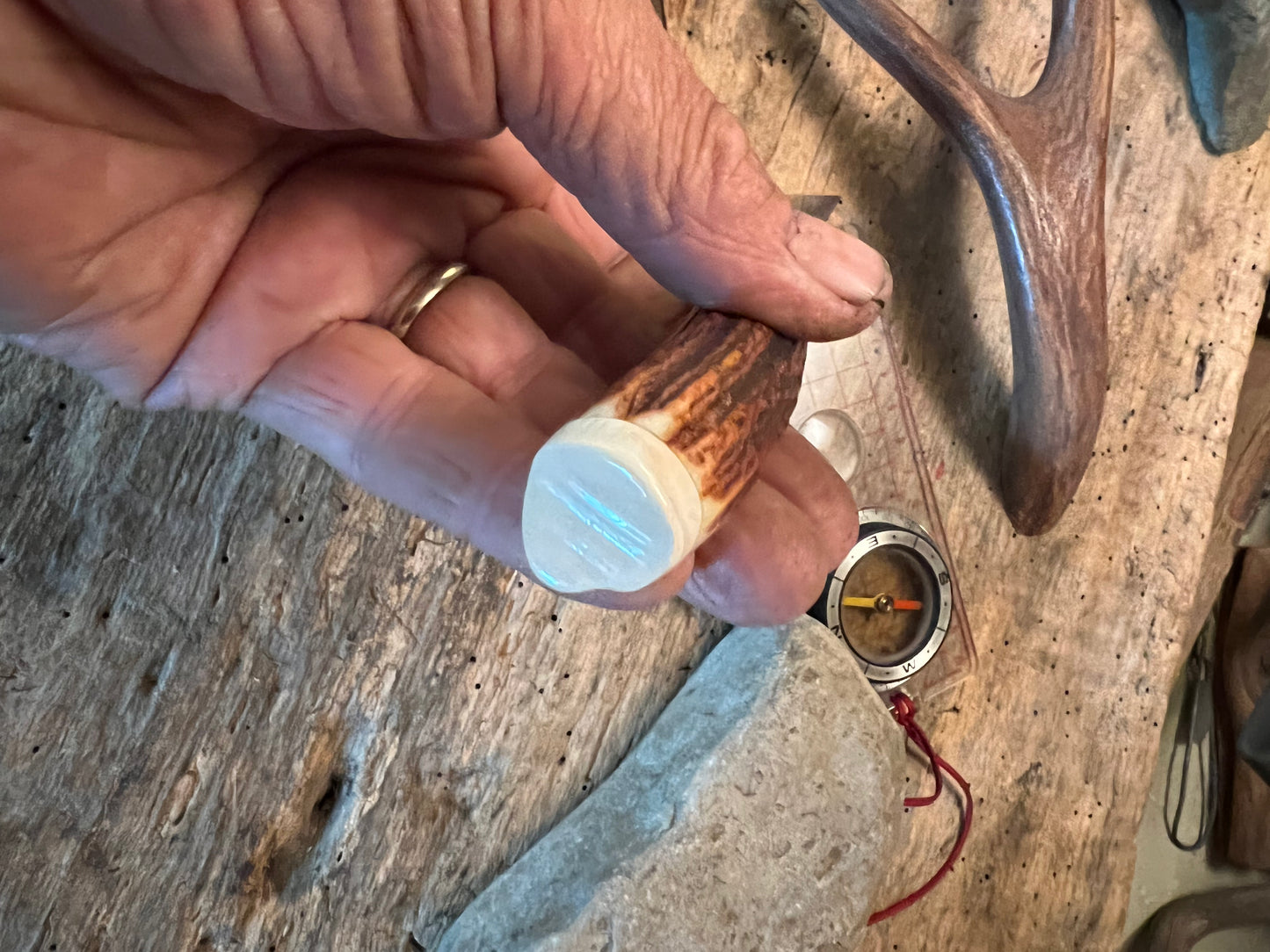 Treeman Trout Knife Real RED STAG Hippo Tooth Butt Cap