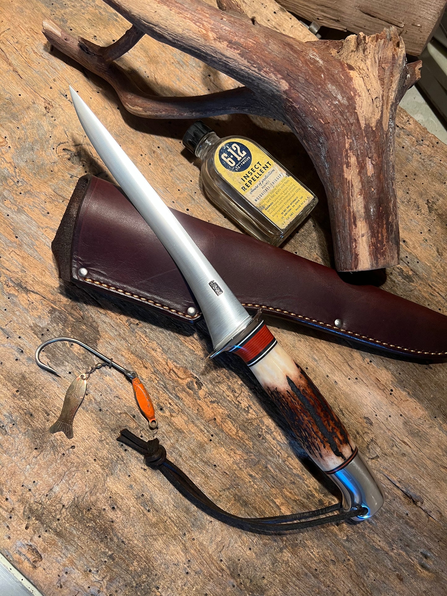 J. Behring Handmade 7" Filet Knife Stag Aluminum AEB-L Stainless