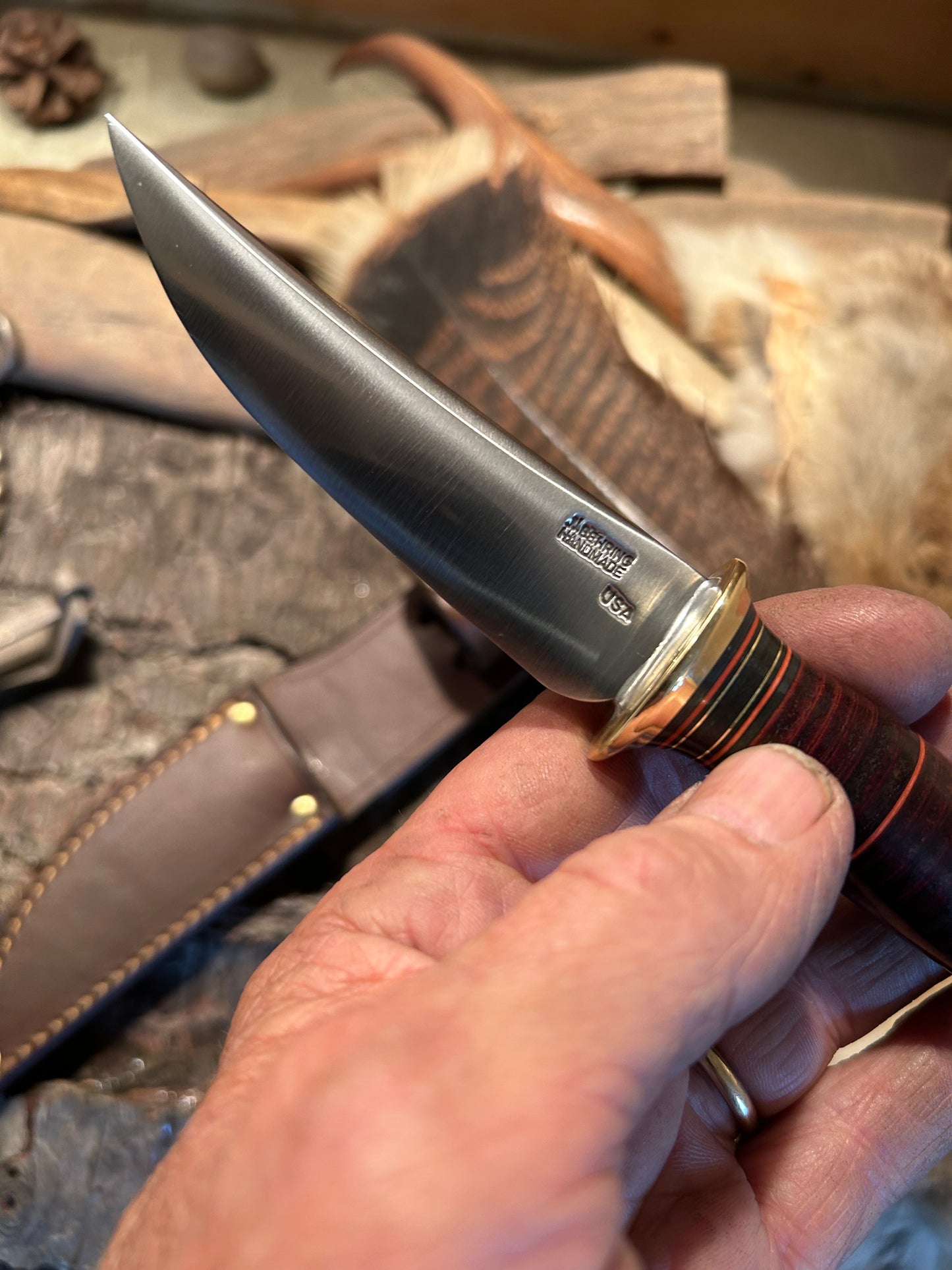 J. Behring Deer & Trout AEB-L Stainless Horsehide Stag Musk Ox