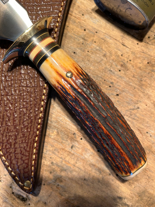 J. Behring Handmade Model 1-7 Fighter Red Stag Mammouth Butt Cap Shark Sheath