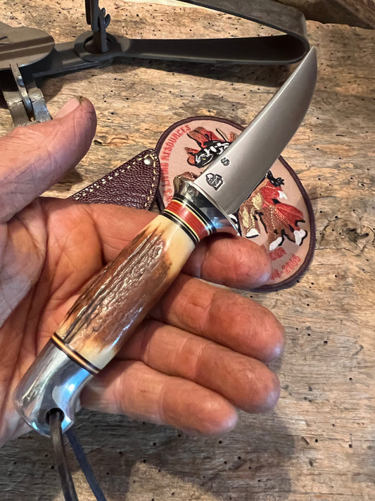 Treeman Trout & Bird 3 3/4" Blade AEB-L Stainless Stag Aluminum