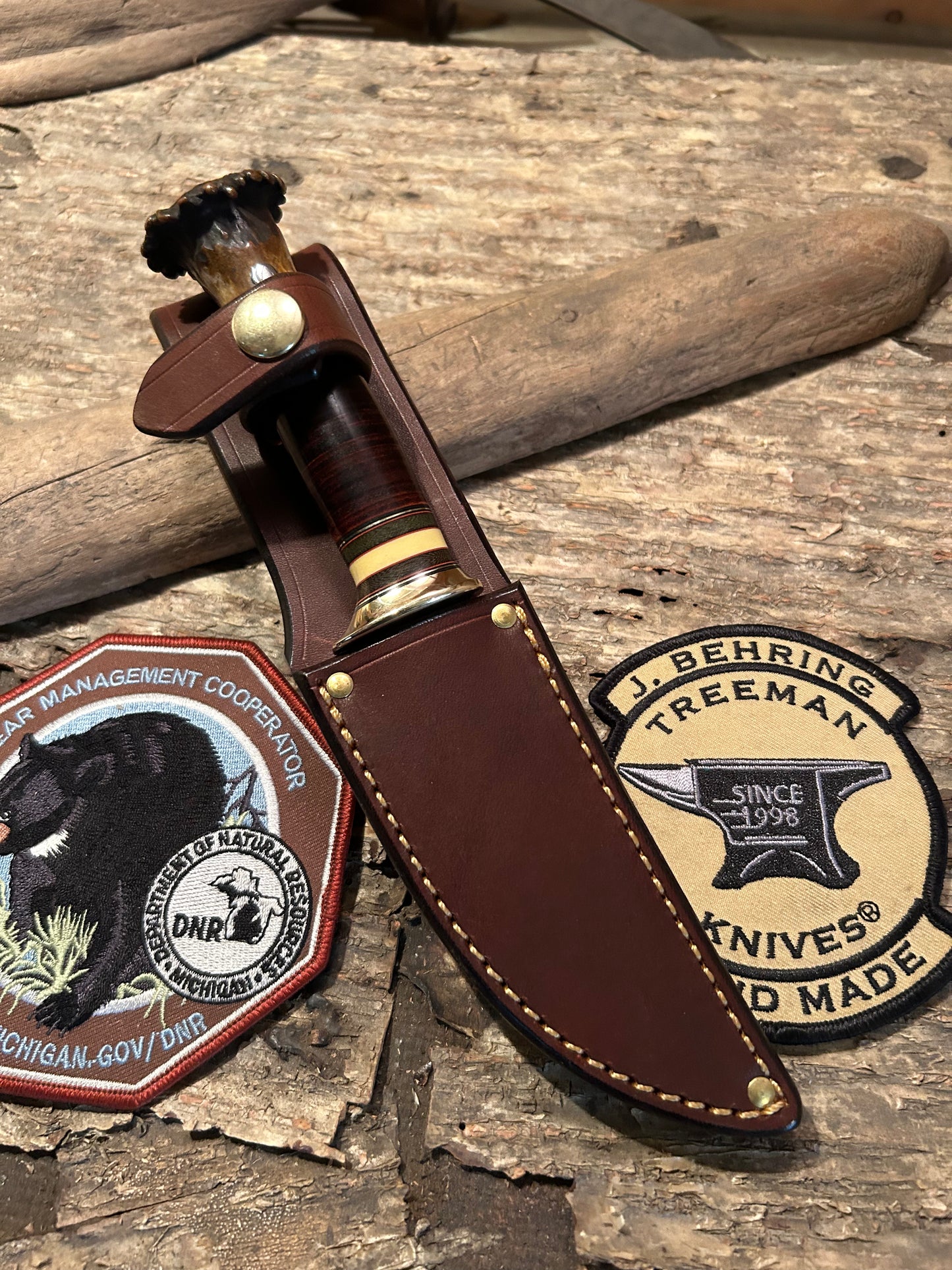 Treeman Deer & Trout 4" Brass Crown Stag  Horse Hide