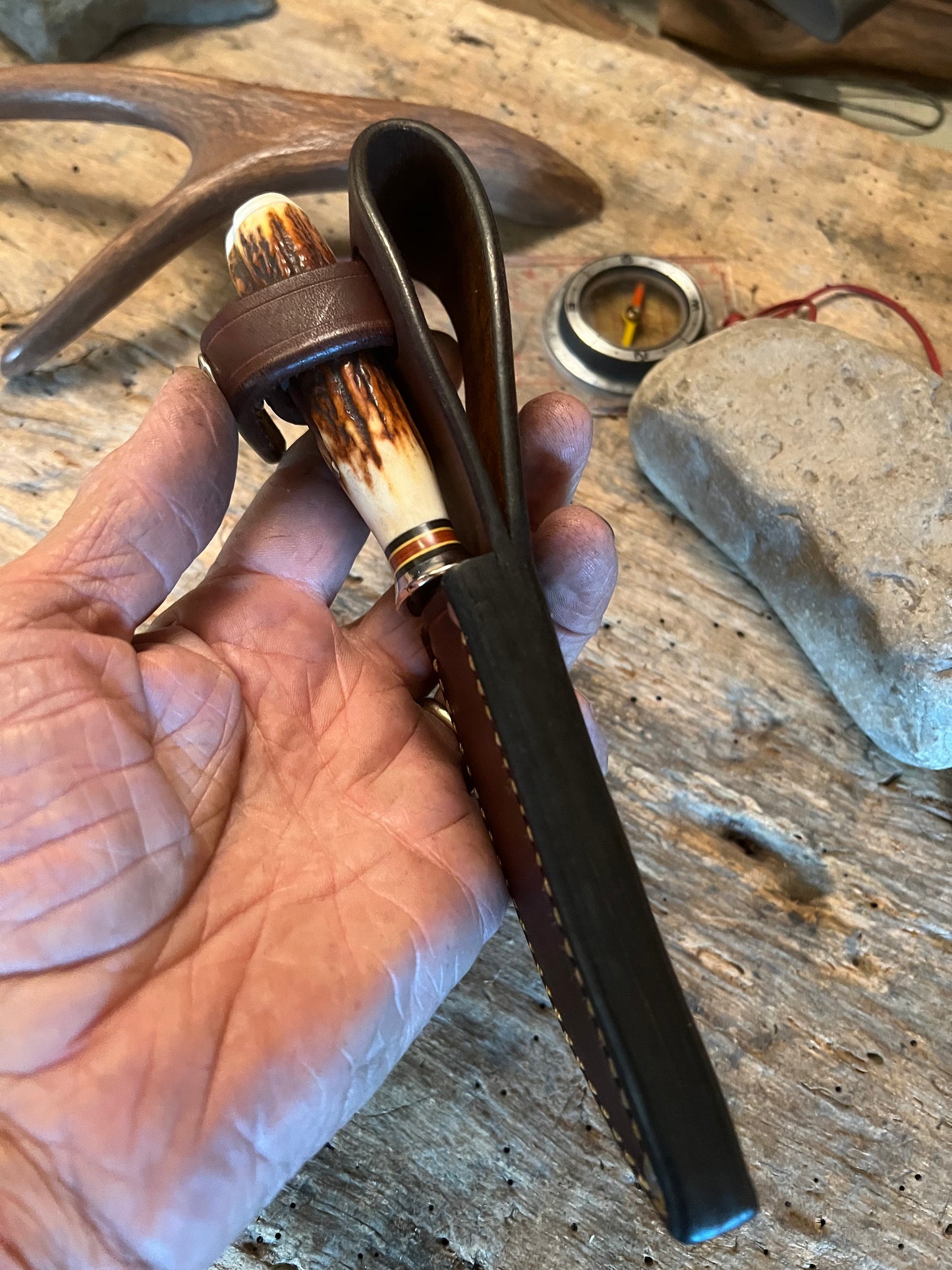 Treeman Trout Knife Real RED STAG Hippo Tooth Butt Cap