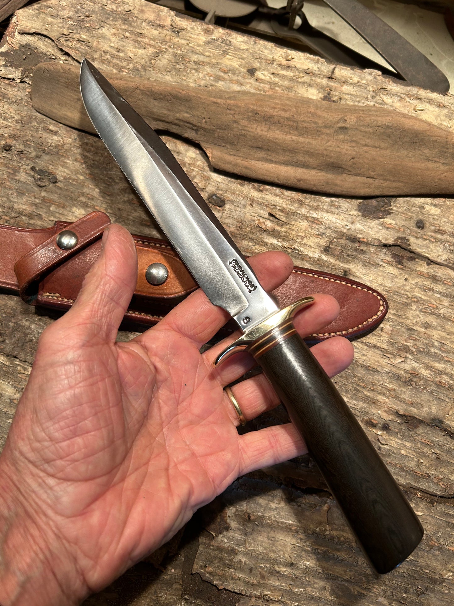 Randall Model 1-8 Green Linen Low S stamp  Johnson rough back sheath 2 tone stone Rare !