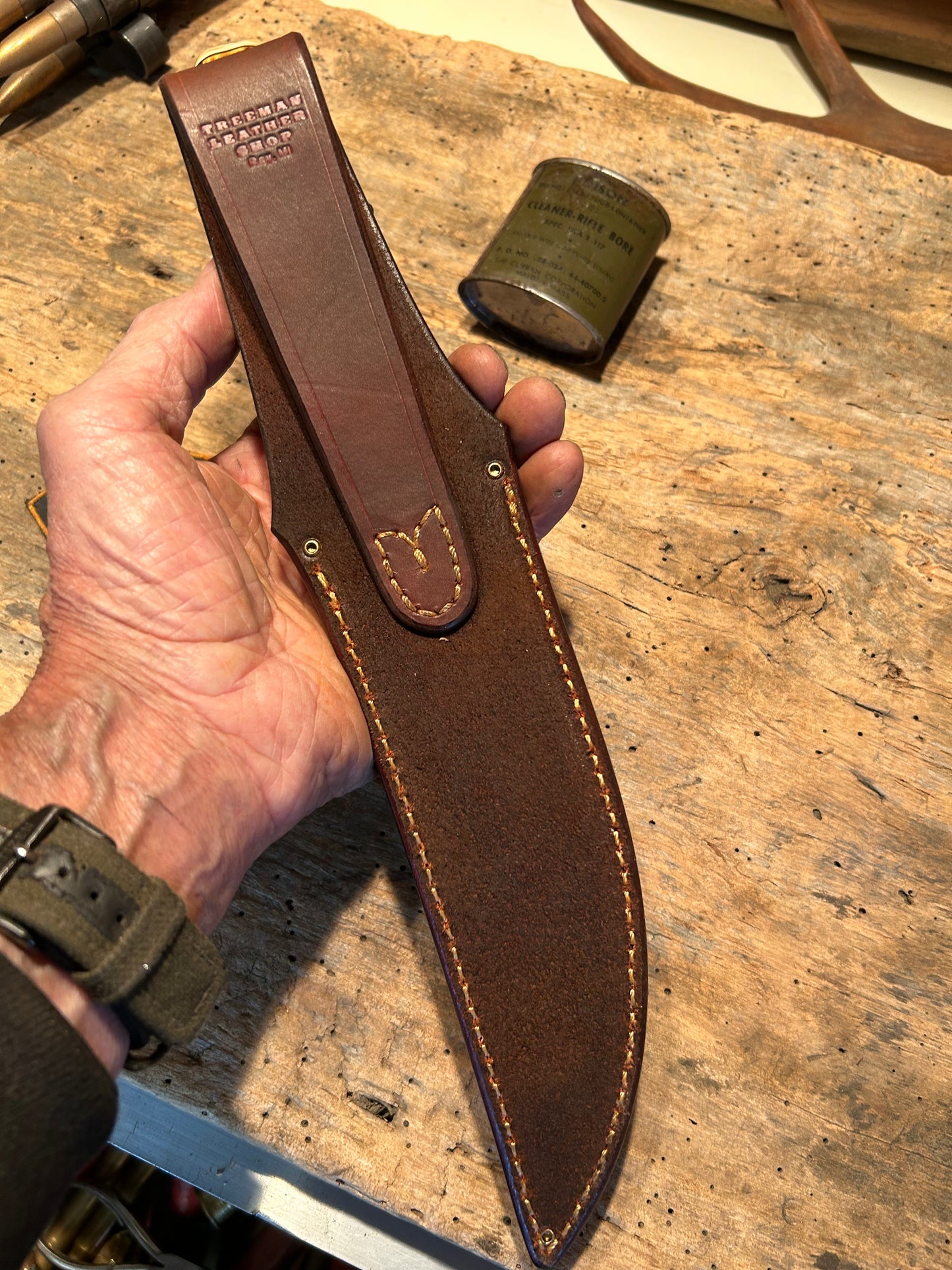 J. Behring Handmade Model 1-7 Fighter Red Stag Mammouth Butt Cap Shark Sheath