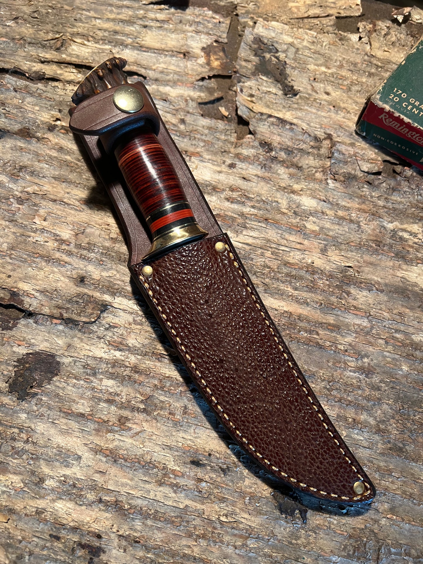 J. Behring Handmade Deer & Trout 5" Blade Horse Hide Crown Stag