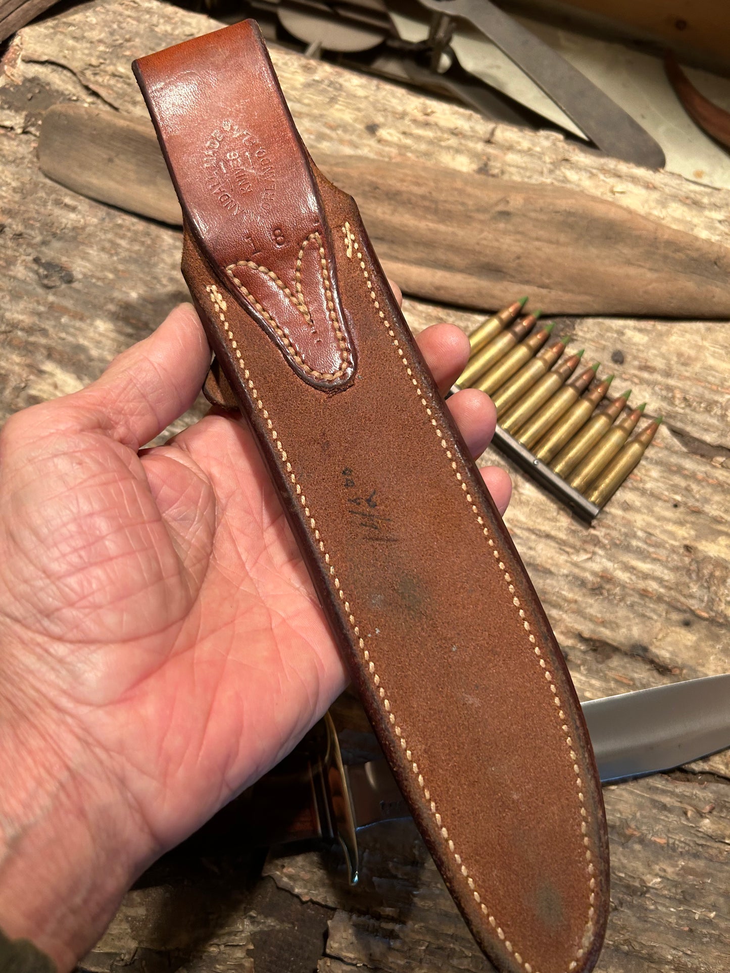 Randall Vintage 1970s Model 1-8 Fighter Johnson sheath Wood finger grip handle