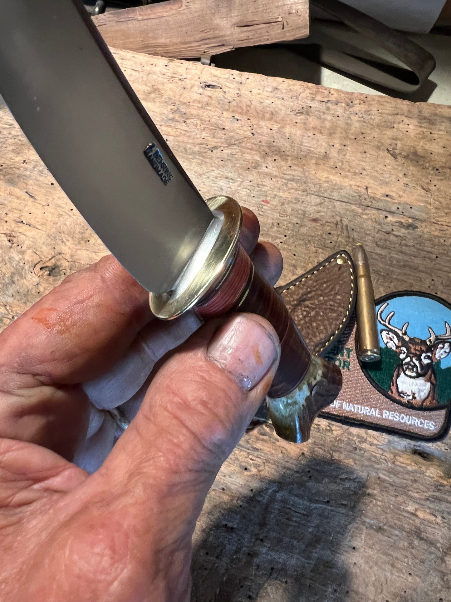 J. Behring Handmade Caper Horsehide crotch Stag Giraffe Sheath