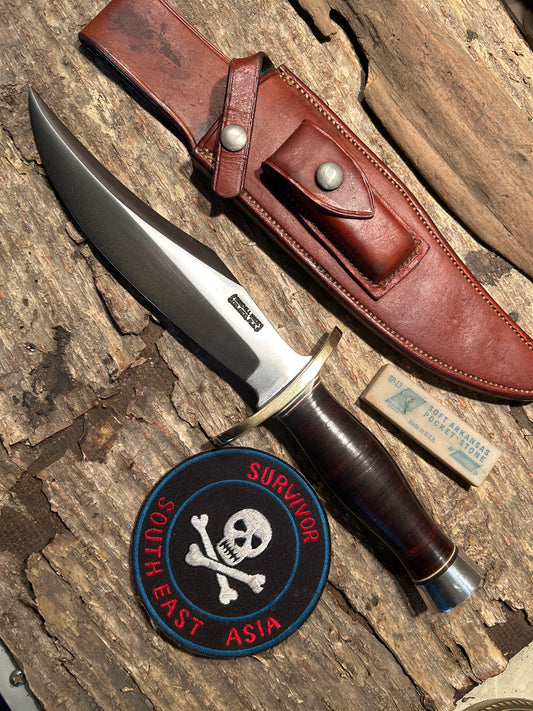 Randall Model 12-8 Big Bear Bowie 1971 Rough Back Sheath White Stone  Exc condition
