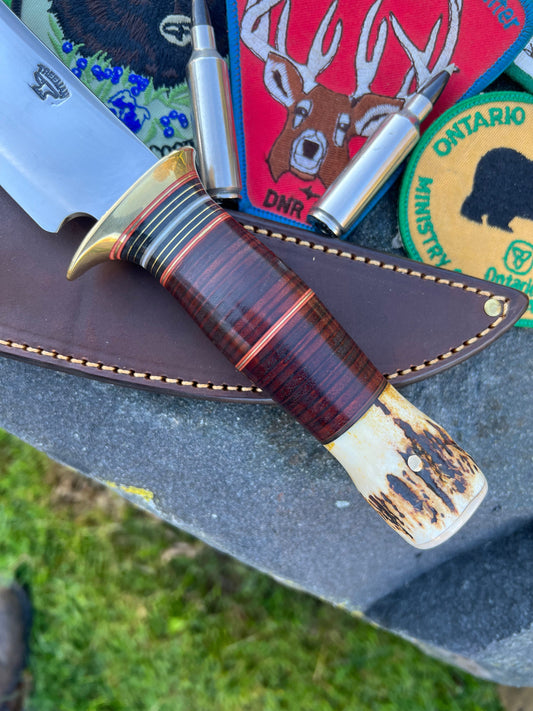 J. Behring Handmade 6 1/2"  Huron Hunter Horsehide stag Ivory butt cap