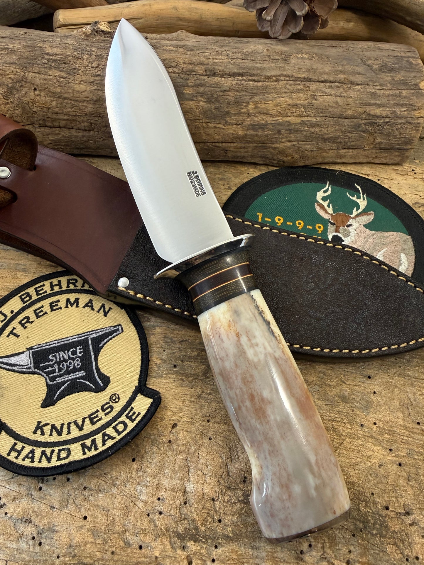 Treeman 6" Ivory Drop Point Mammoth Butt cap  Elephant Ear Sheath