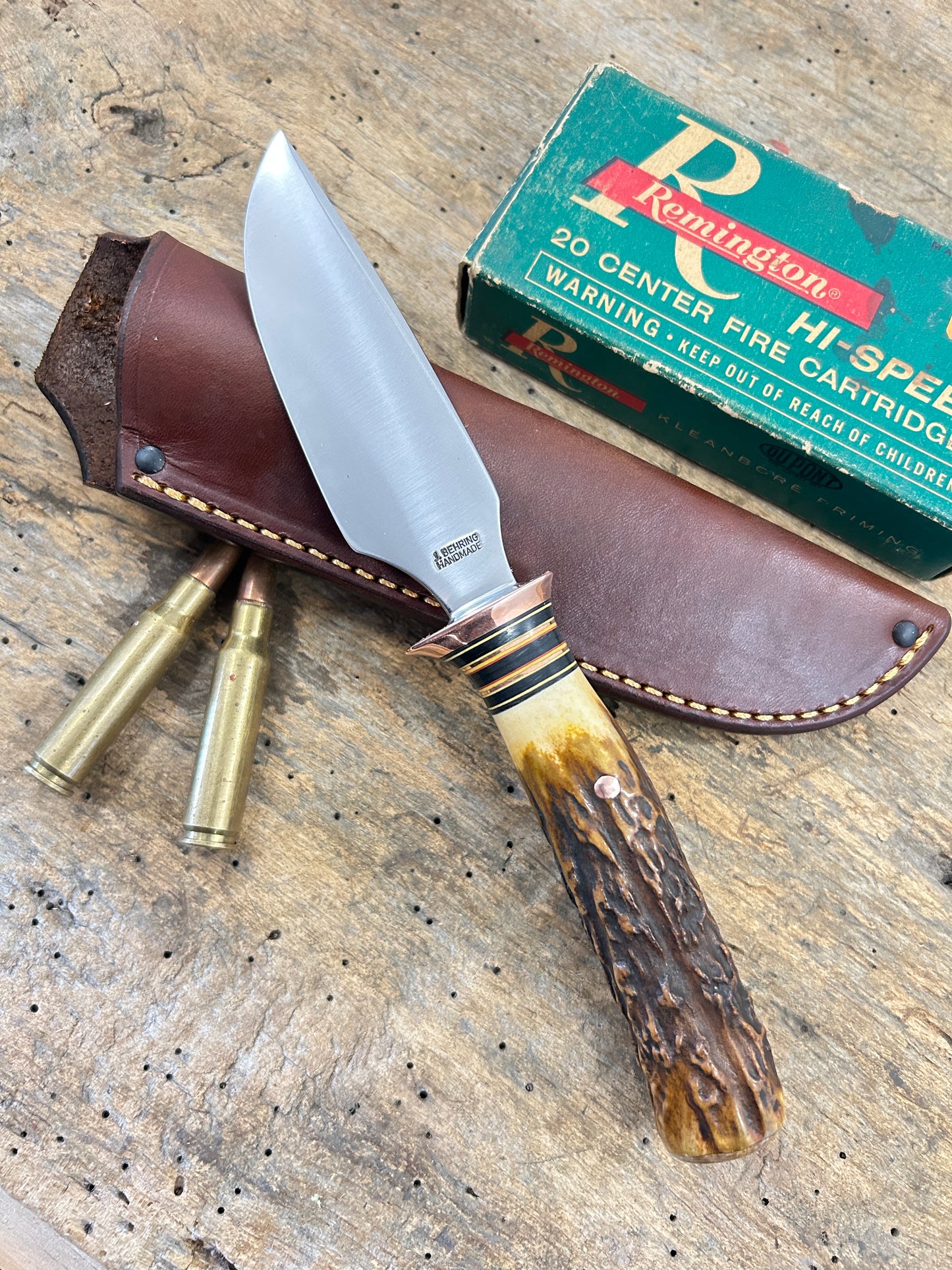 J. Behring Treeman Alaskan Copper Sambar stag mammoth butt cap pouch sheath