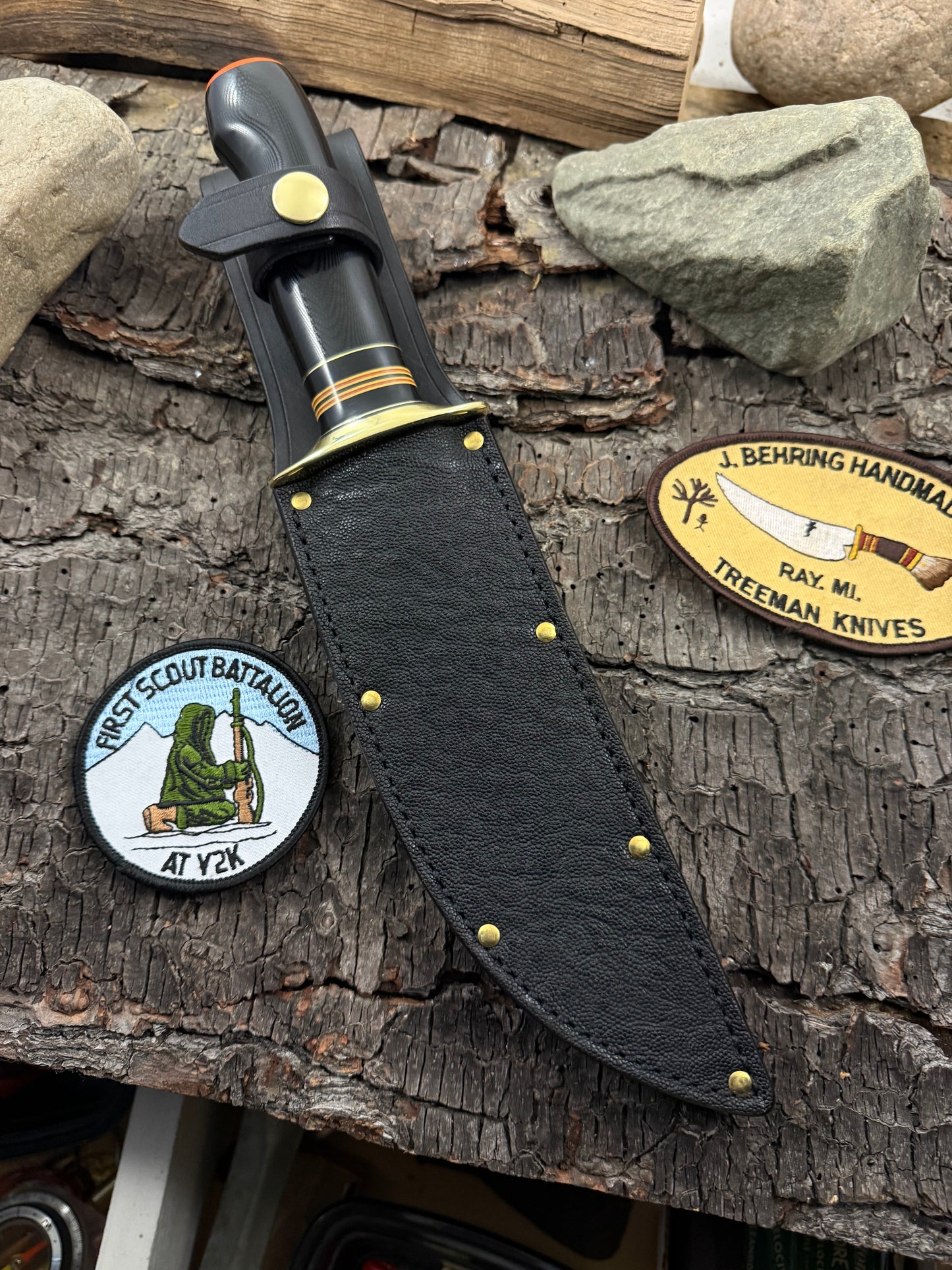 Treeman 7" Black G10 Skull Fighter High Vis Butt Cap Elephant Ear black Sheath