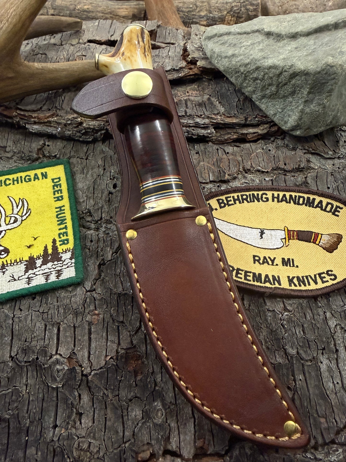 Treeman 4" Deer & Trout Skinner Horse hide pinned brass cap crotch stag butt