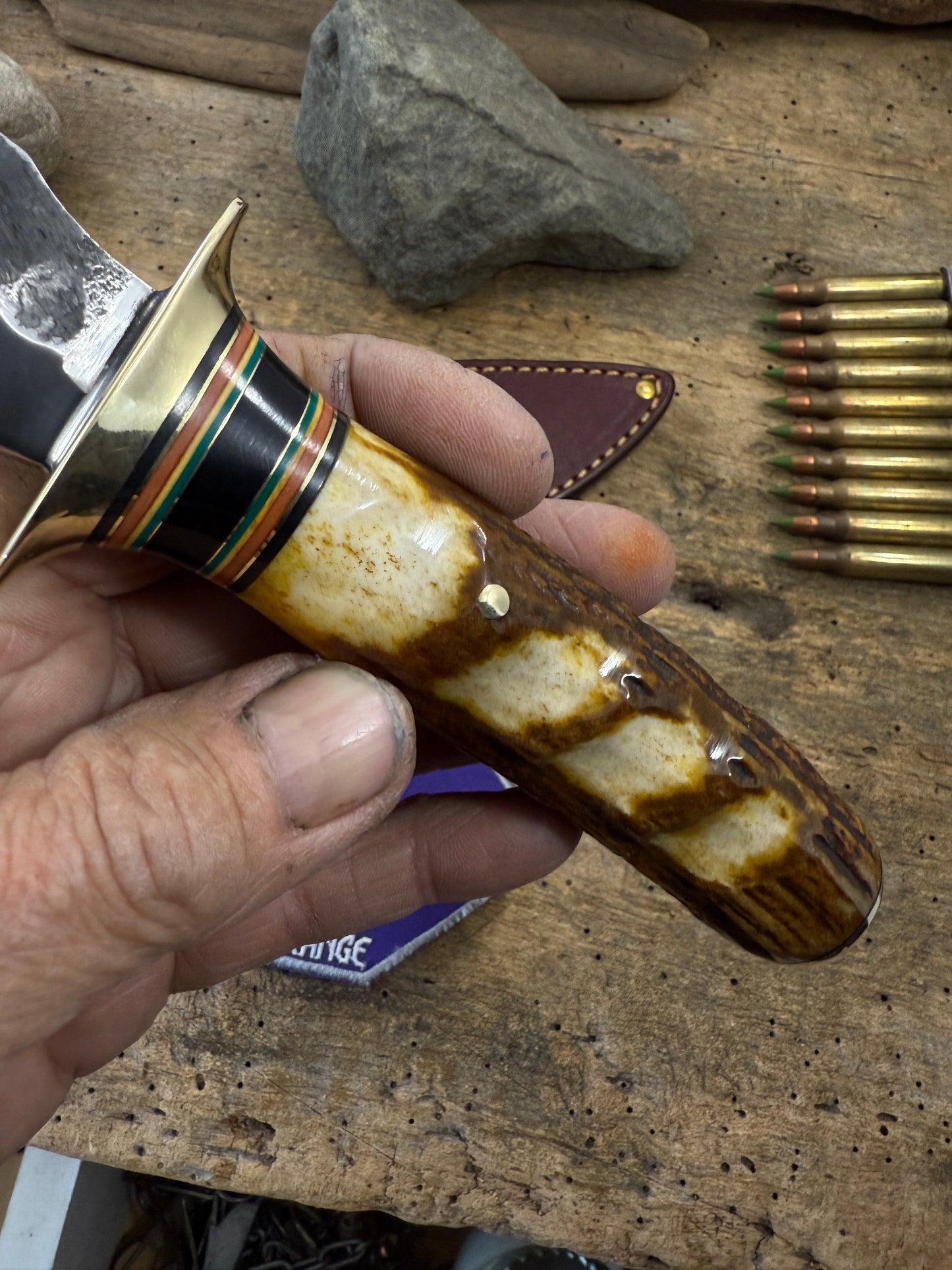 Treeman DBL Skull Fighter 6 3/4" Heavy Duty Hammer Mark Blade Finger Grip Stag