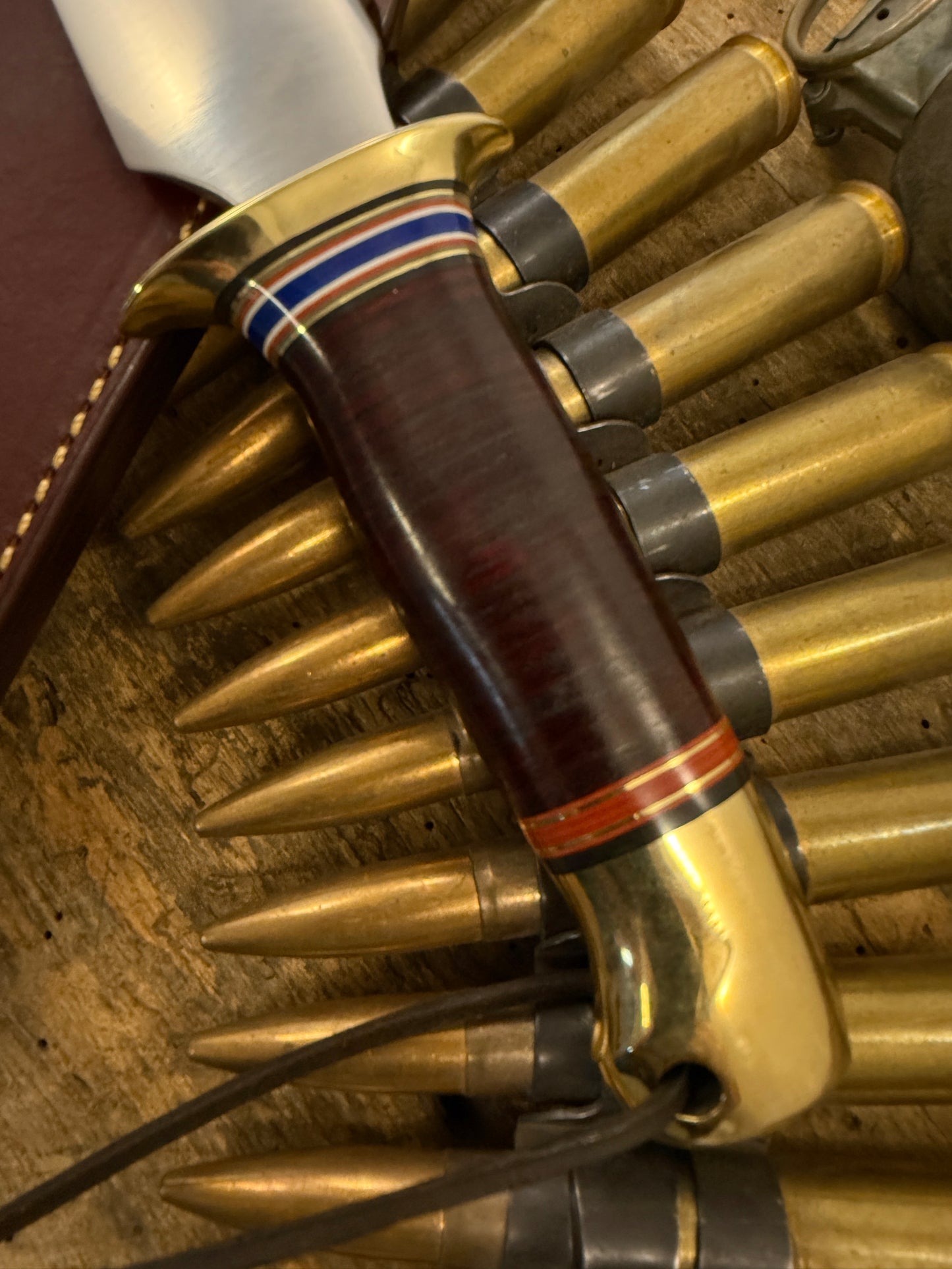 Old School Model 1 Fighter 7" Brass Brass Horse Hide wide mouth sheath