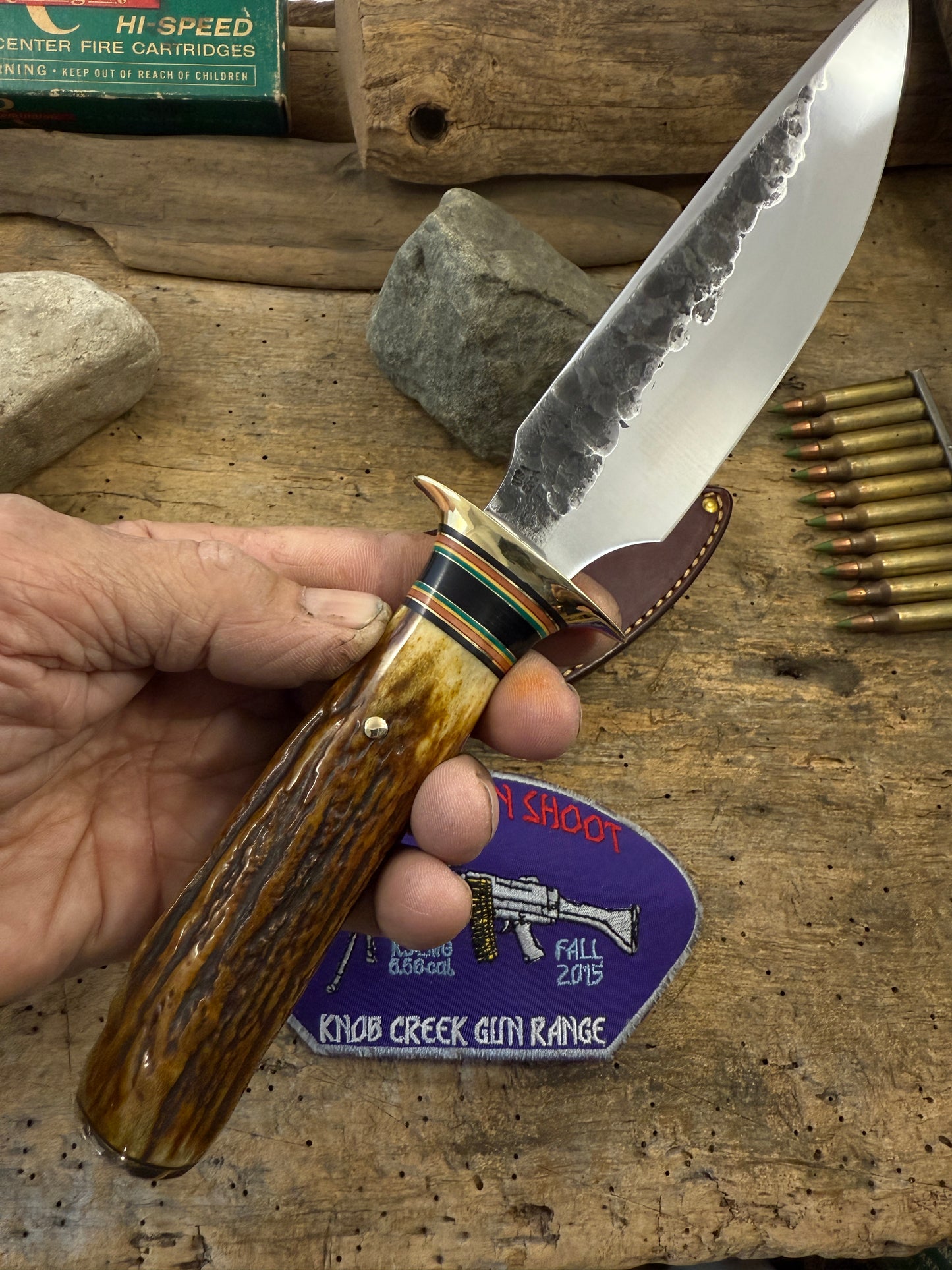 Treeman DBL Skull Fighter 6 3/4" Heavy Duty Hammer Mark Blade Finger Grip Stag