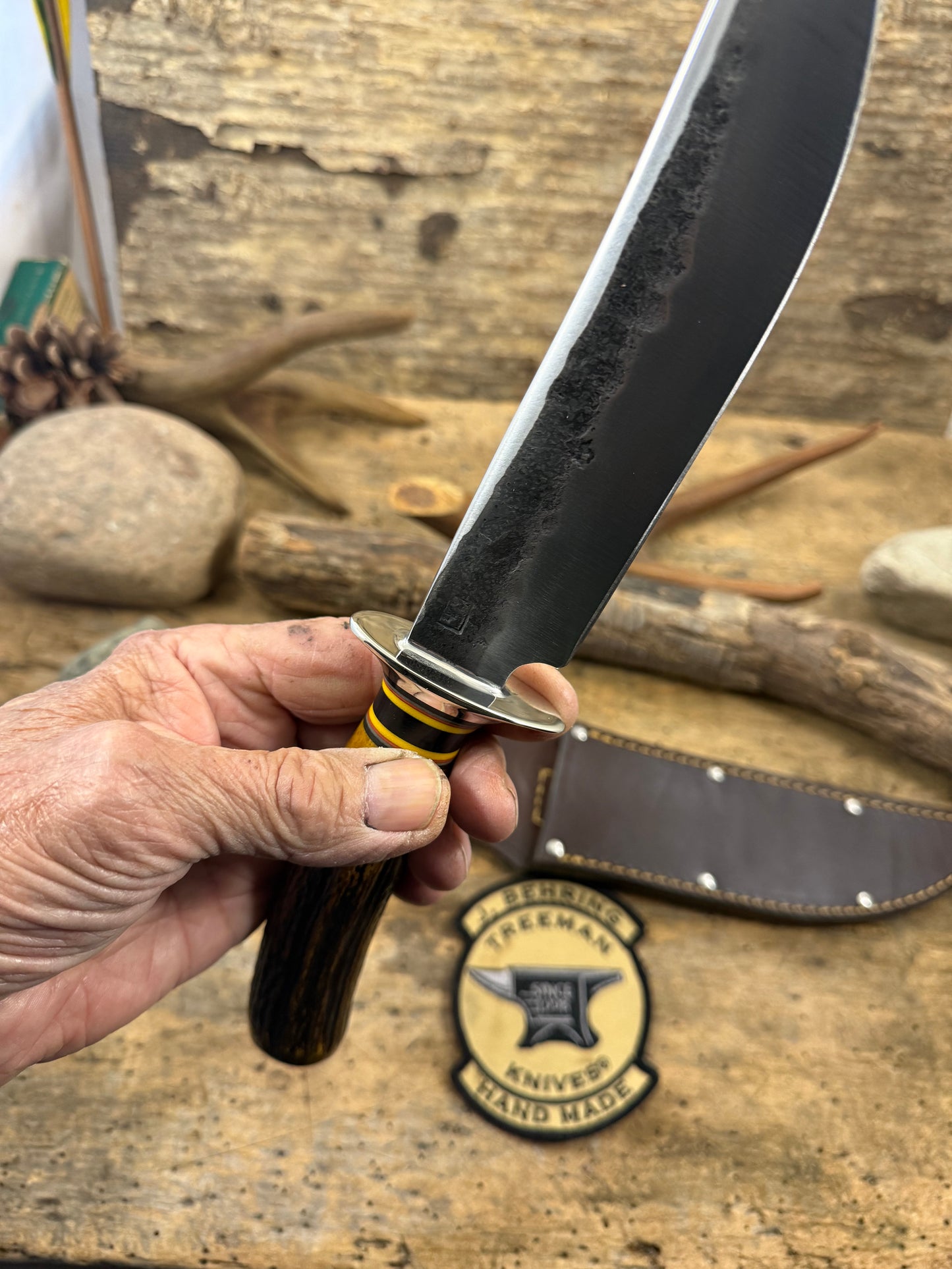 Double Skull 7" Fighter Nickel Finger Grip Sambar Stag Hammer Mark