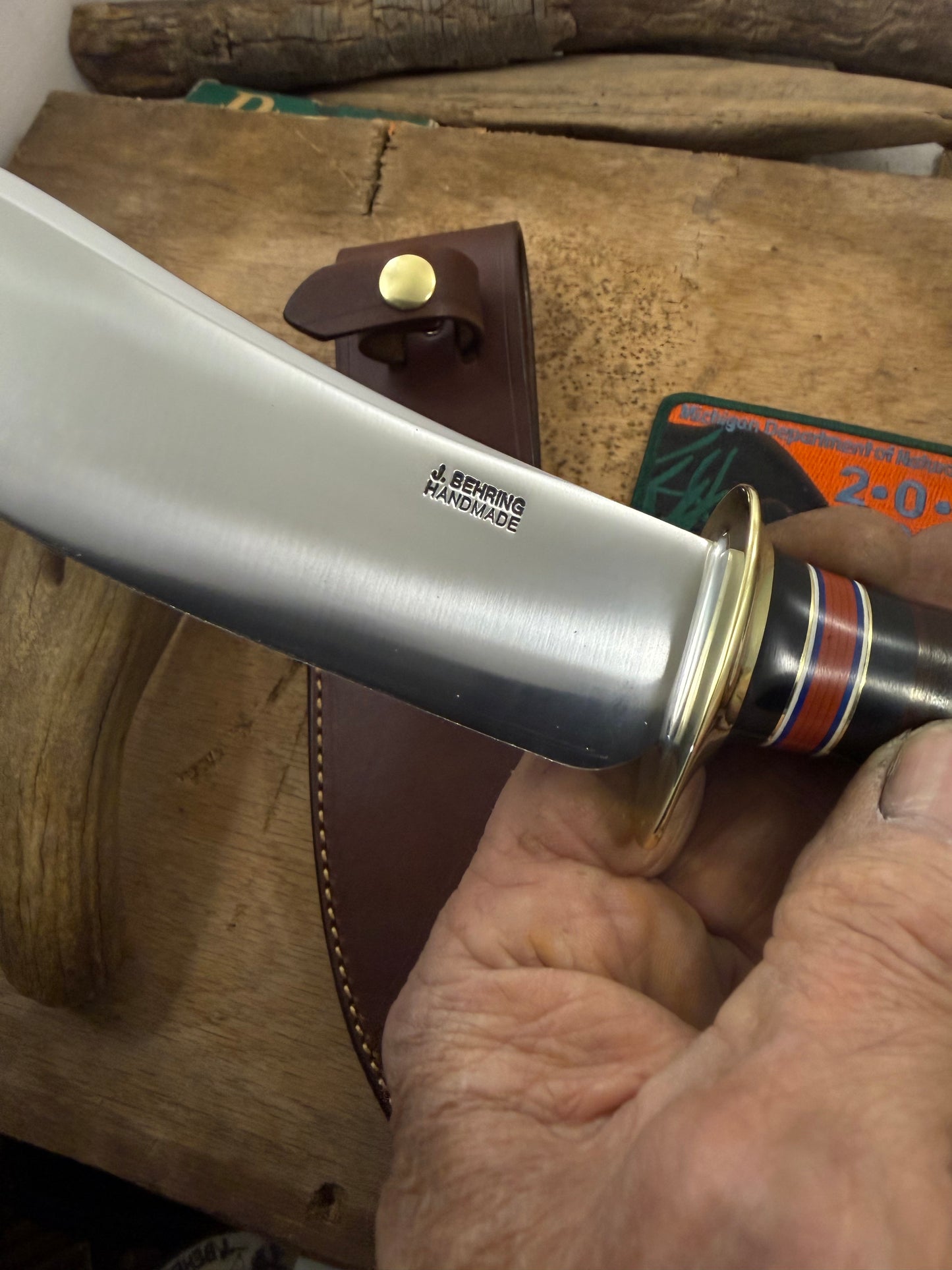 Treeman Woodcraft 6" Horse hide Crown stag Old School hunting knife