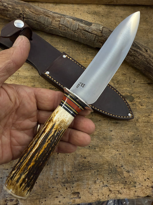 Treeman 6" Drop Point Hunter AEB-L stainless . NS Stag Mammoth