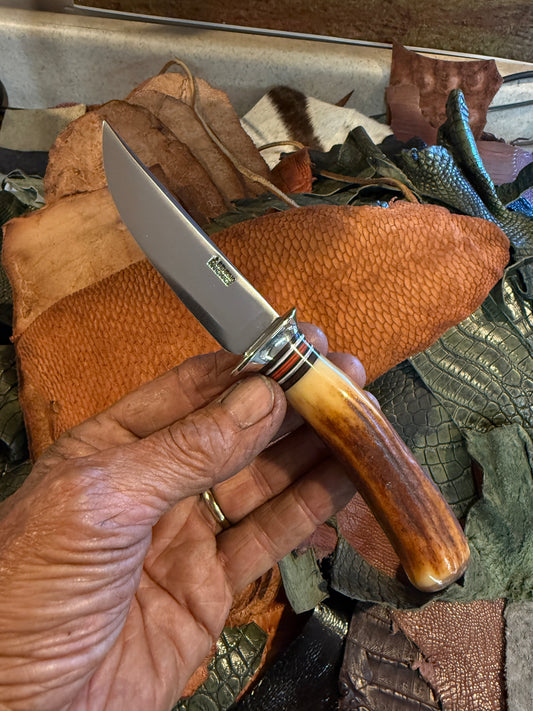 Treeman Trout Knife AEB-L Stainless 100 + yeard old Stag Mammoth Butt Cap Shark Sheath