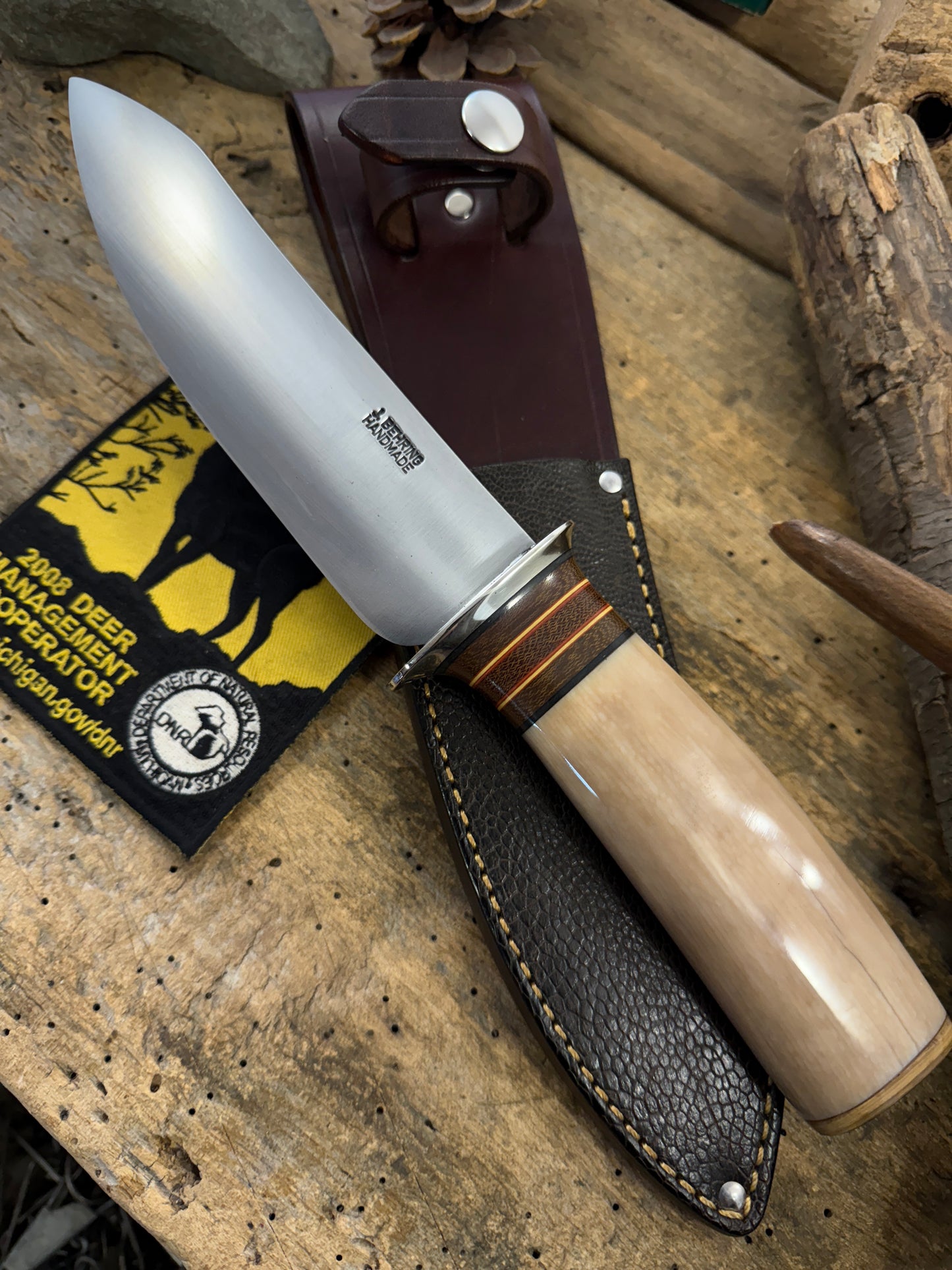 Treeman Walrus Artifact Ivory 6" Drop Point AEB-L Mammoth Butt cap Elephant Ear Sheath