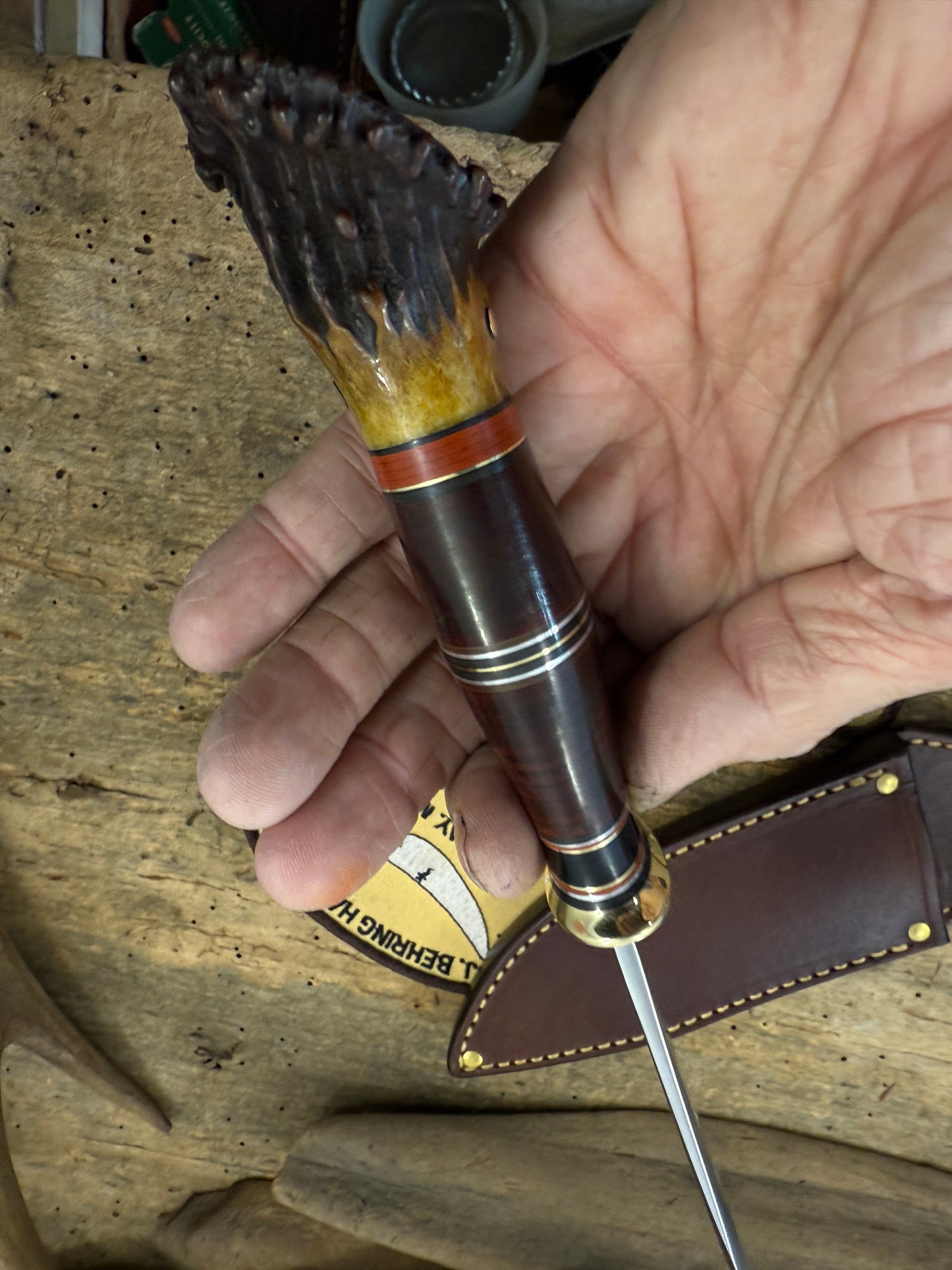 Old School Sticker 5" Brass Guard Horse hide old Wisconsin Crown stag